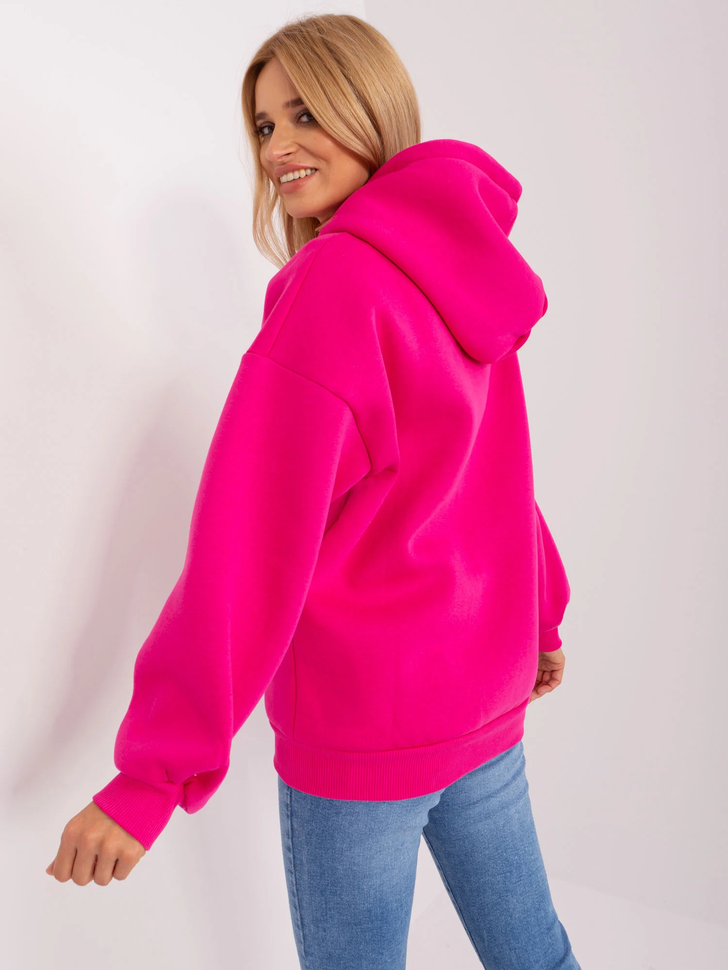 Hanorac Dama Maneca lunga, Guler inalt, Wow Donna, Fucsia Casual - imagine 2