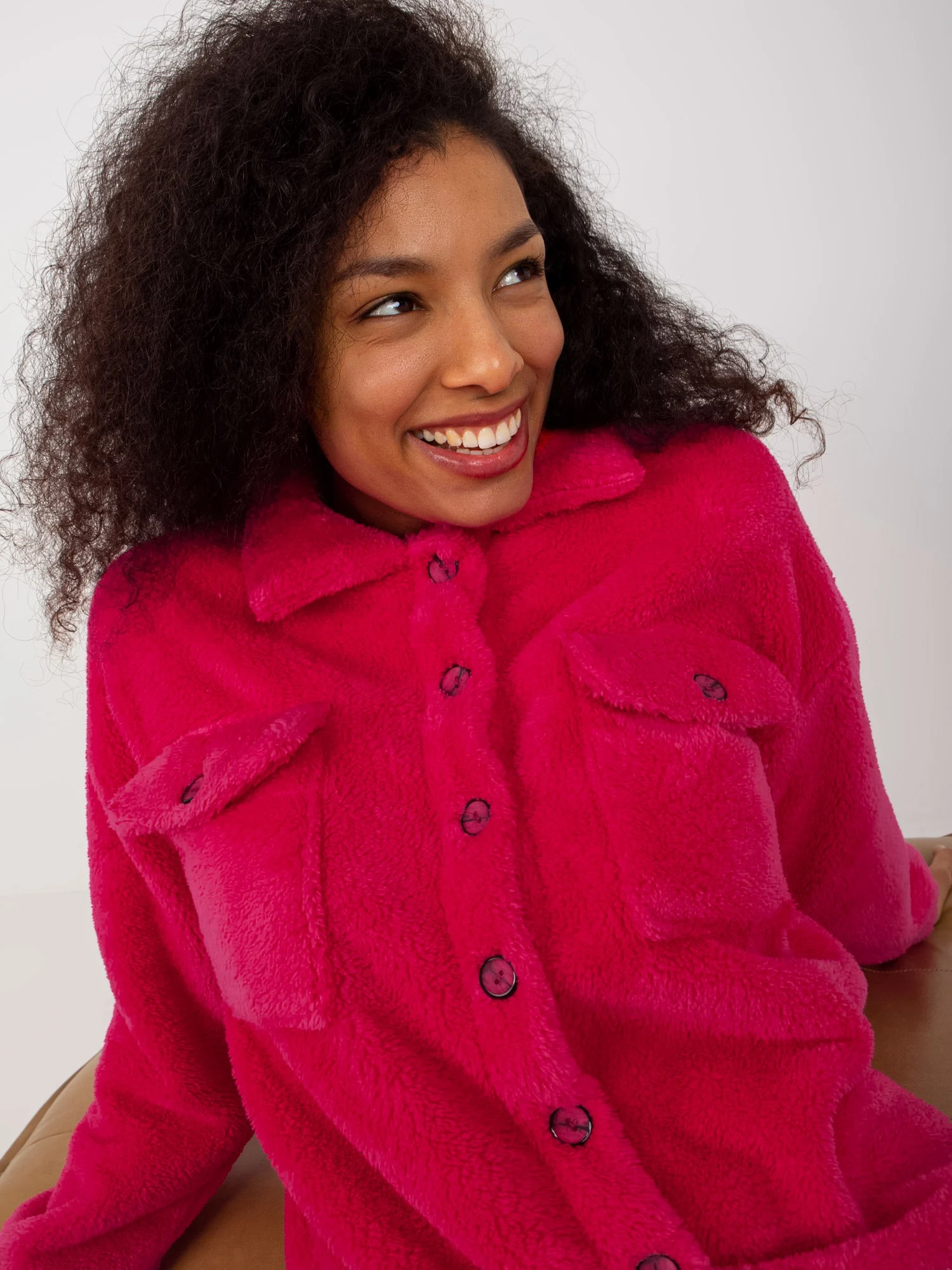 Camasa Dama Maneca lunga, Guler inalt, RUE PARIS, Fucsia Casual - imagine 6
