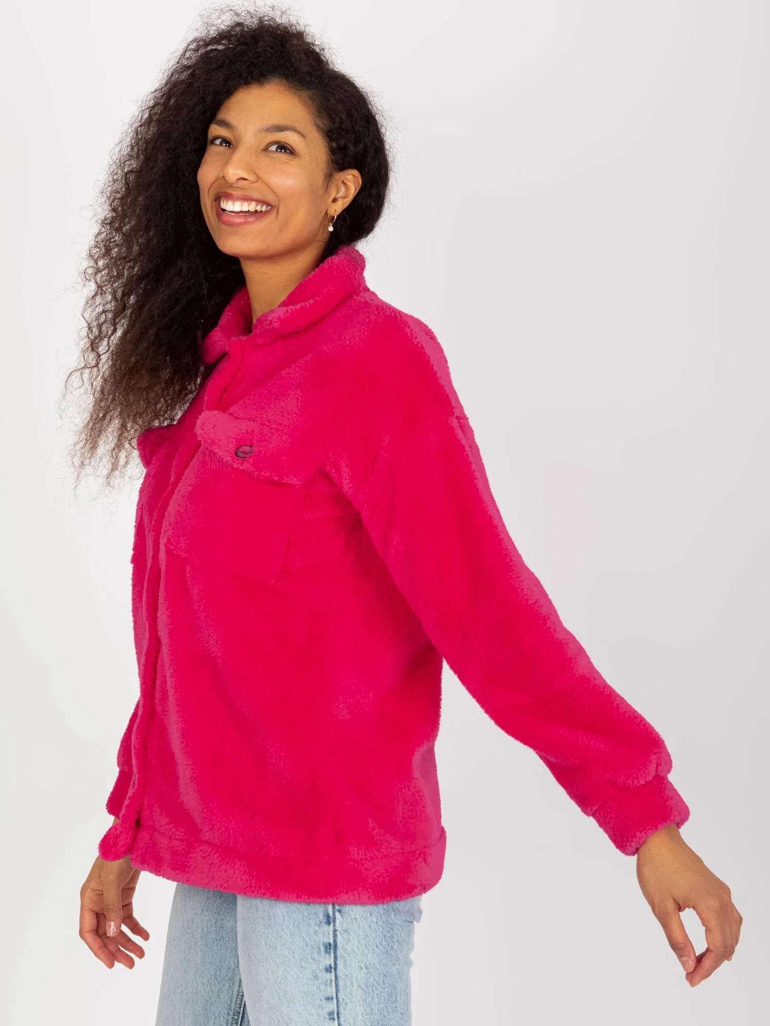 Camasa Dama Maneca lunga, Guler inalt, RUE PARIS, Fucsia Casual - imagine 2