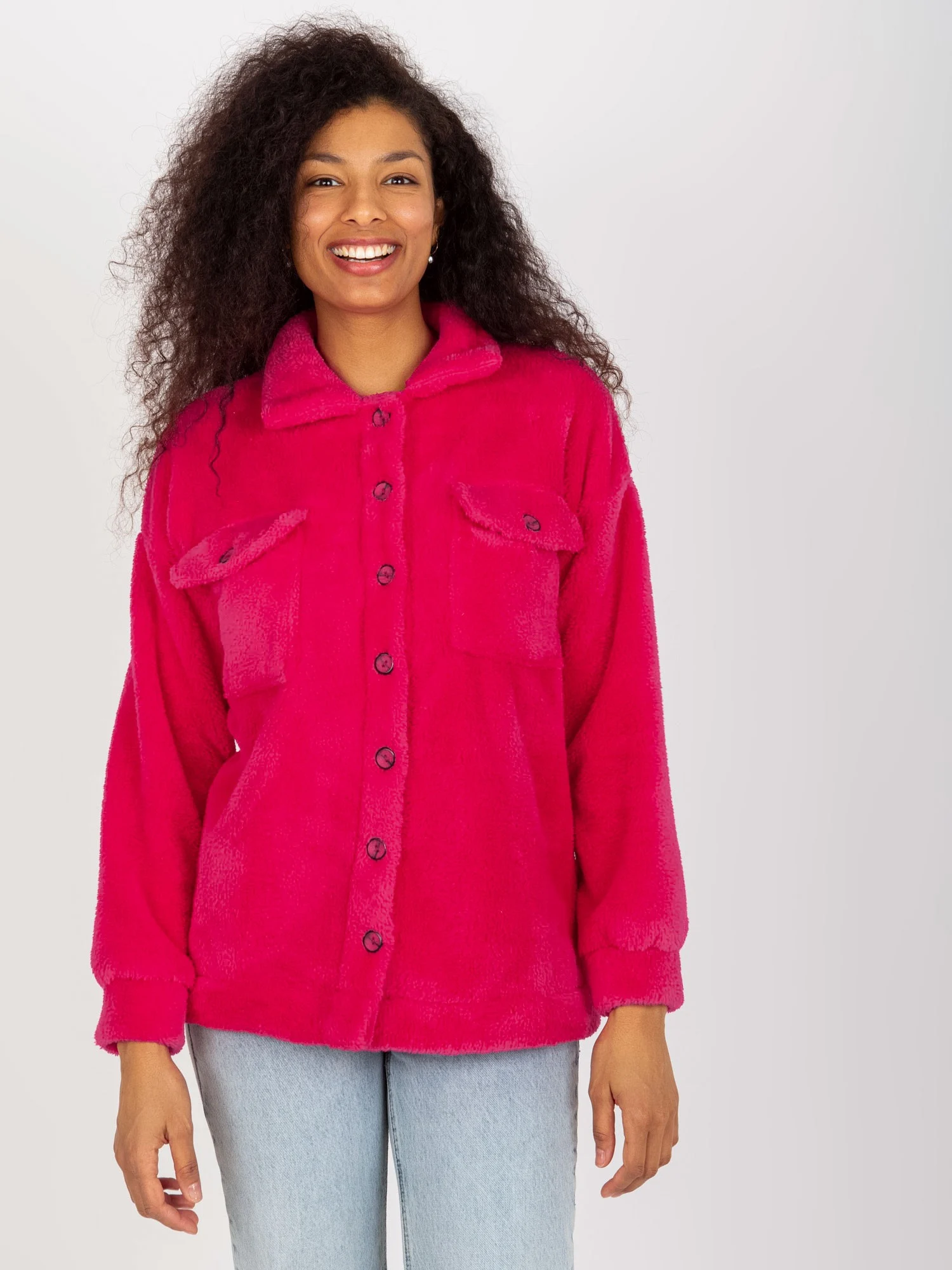 Camasa Dama Maneca lunga, Guler inalt, RUE PARIS, Fucsia Casual - imagine 4