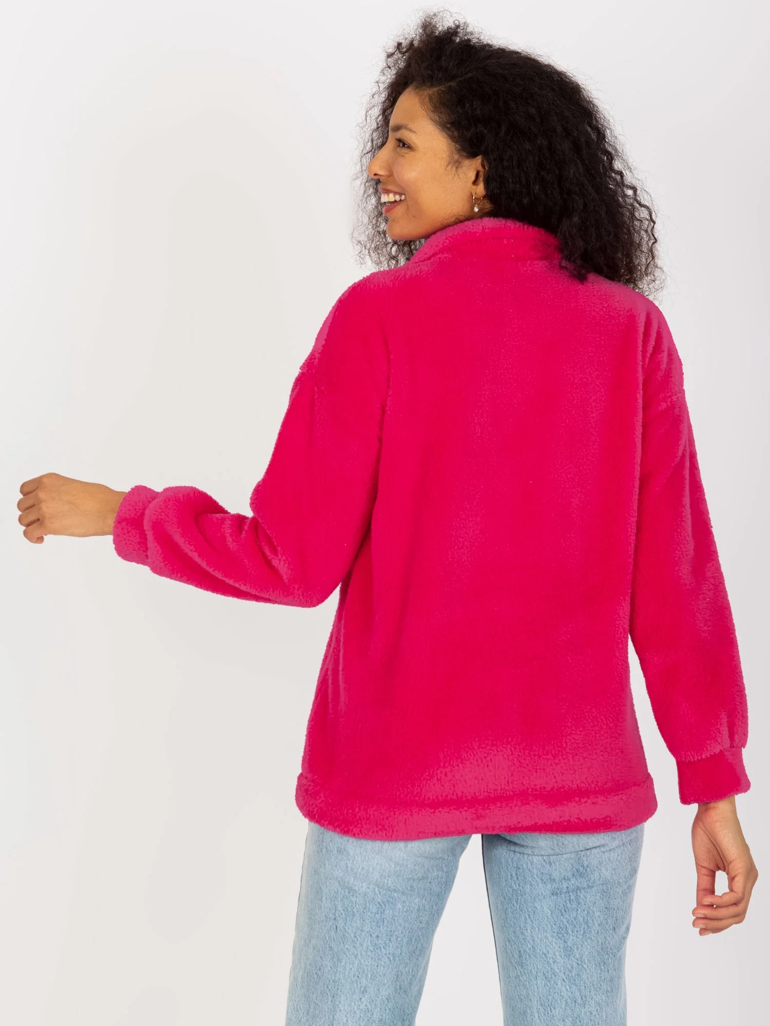 Camasa Dama Maneca lunga, Guler inalt, RUE PARIS, Fucsia Casual - imagine 5