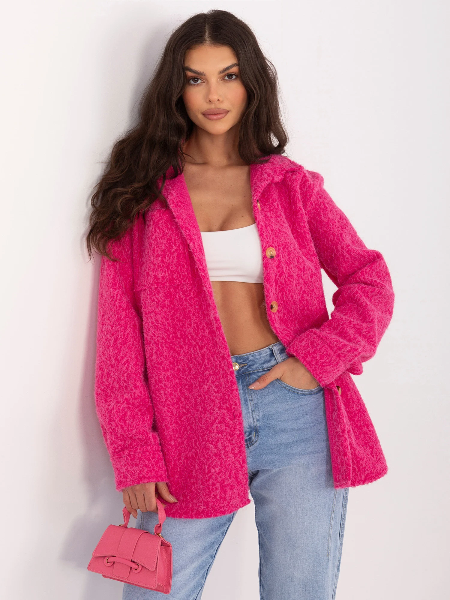 Jacheta Dama Maneca lunga, Guler inalt, RUE PARIS, Fucsia de Vara - imagine 2