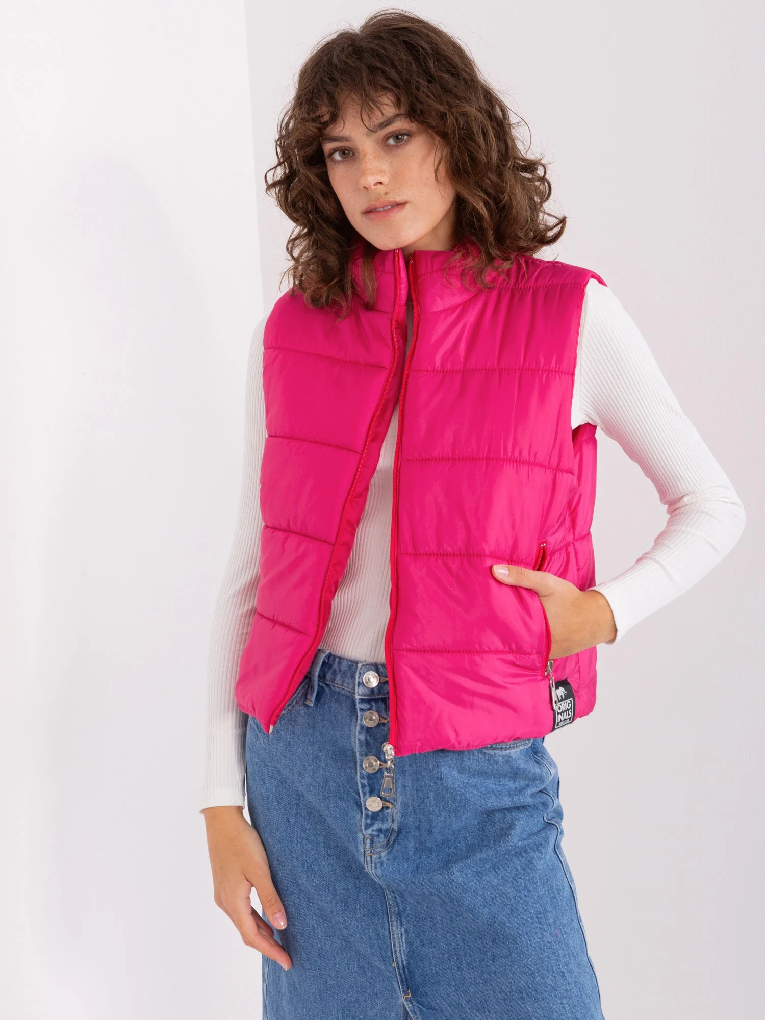 Vesta Dama Fara maneci, Guler inalt, Fashion Hunters, Fucsia de Vara - imagine 3