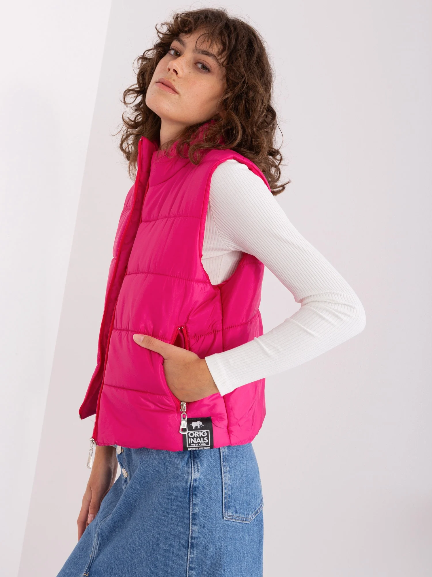 Vesta Dama Fara maneci, Guler inalt, Fashion Hunters, Fucsia de Vara - imagine 2
