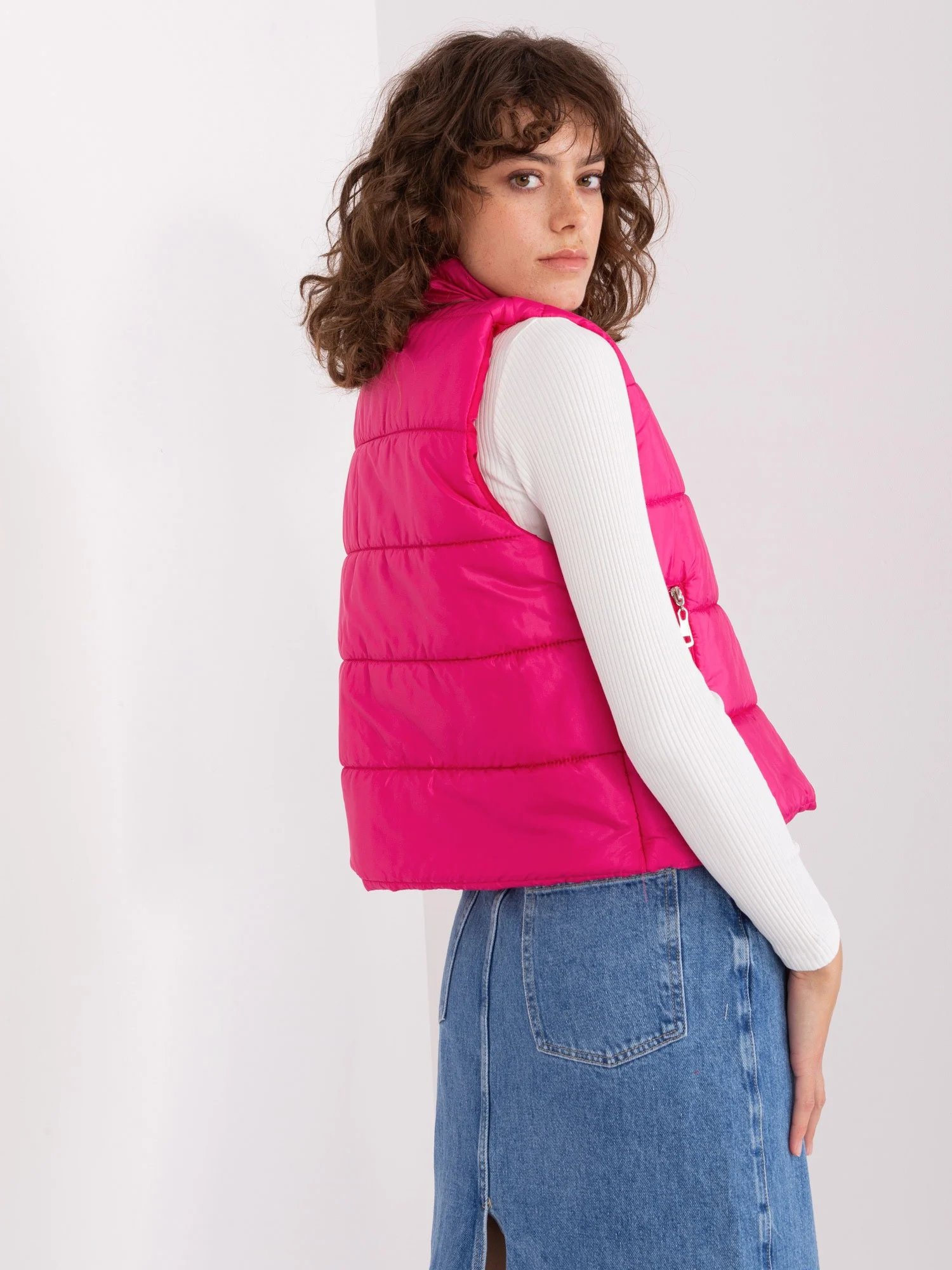 Vesta Dama Fara maneci, Guler inalt, Fashion Hunters, Fucsia de Vara - imagine 4