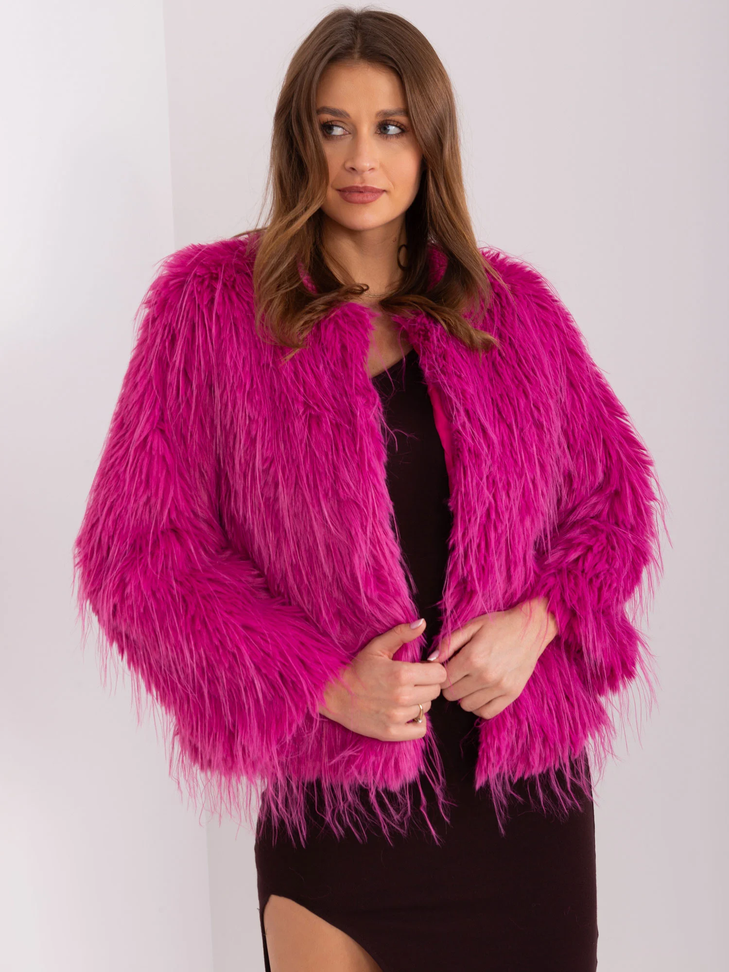 Jacheta Dama Maneca lunga, Elegant, Wool Fashion Italia, Fucsia de Petrecere - imagine 5