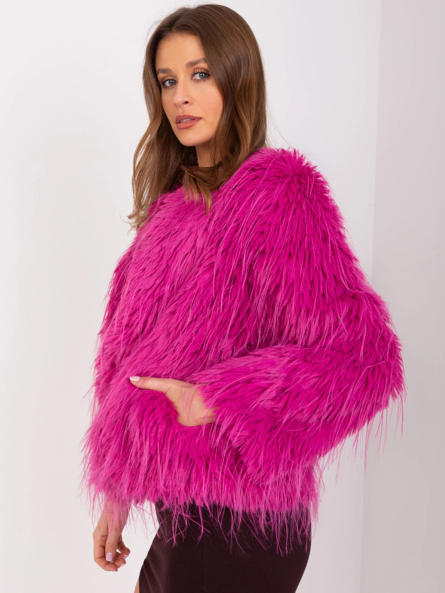 Jacheta Dama Maneca lunga, Elegant, Wool Fashion Italia, Fucsia de Petrecere - imagine 4