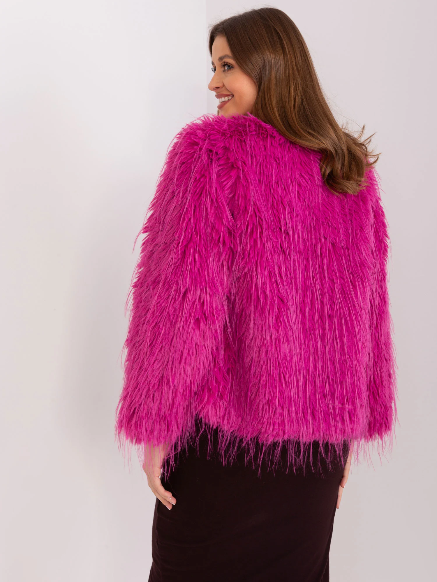 Jacheta Dama Maneca lunga, Elegant, Wool Fashion Italia, Fucsia de Petrecere - imagine 6