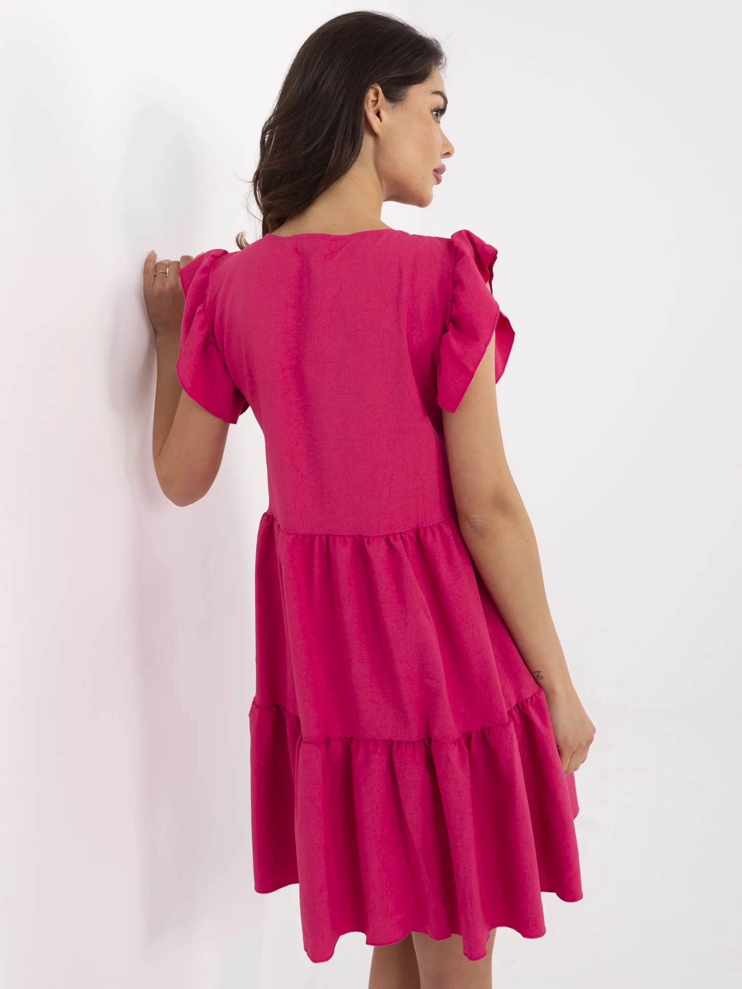 Rochie Dama Mini, Decolteu in V, RUE PARIS, Fucsia Eleganta Office - Image 2