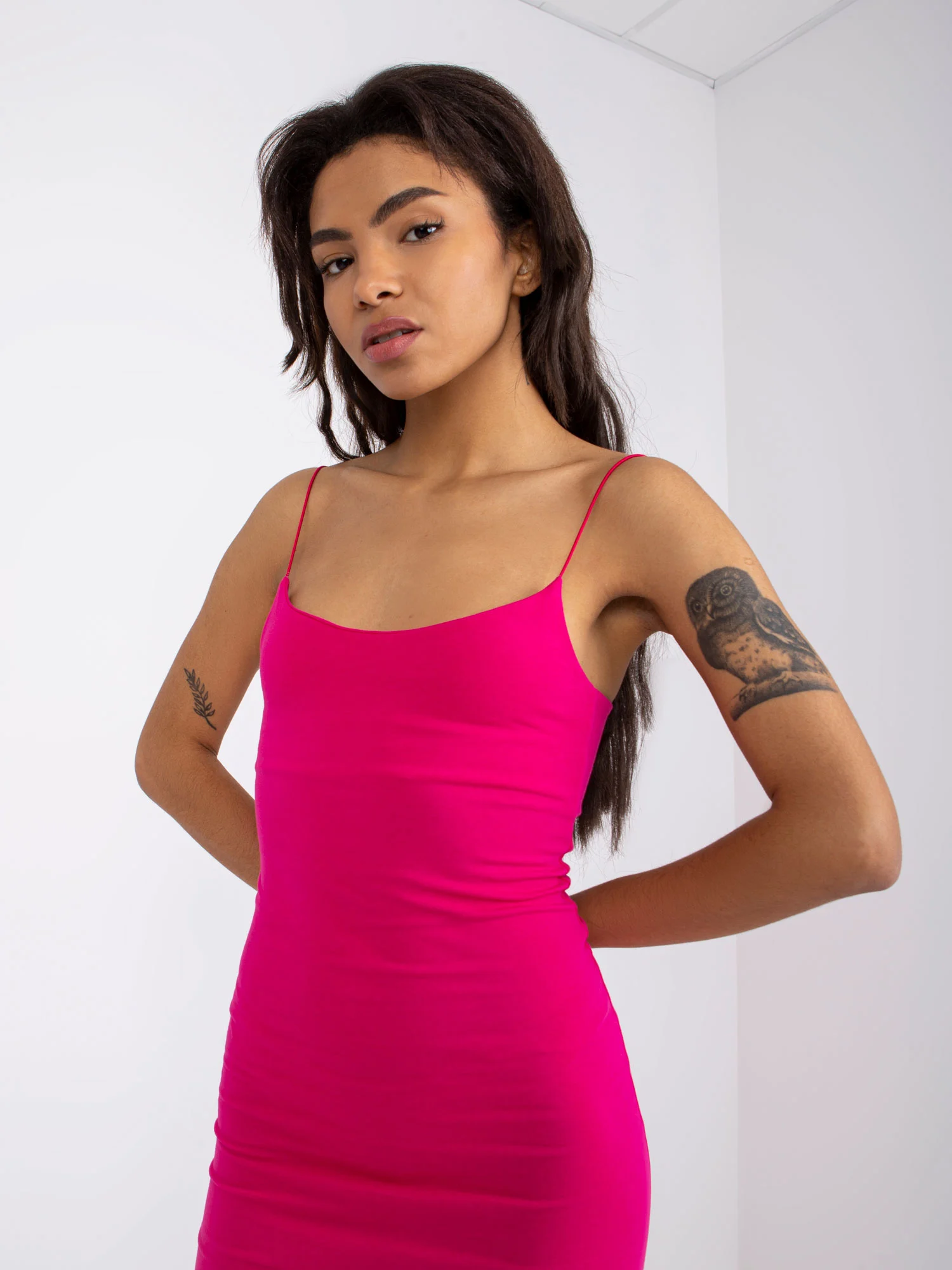 Rochie Dama Croiala dreapta, Decolteu dreptunghiular, BASIC FEEL GOOD, Fucsia de Vara - imagine 3