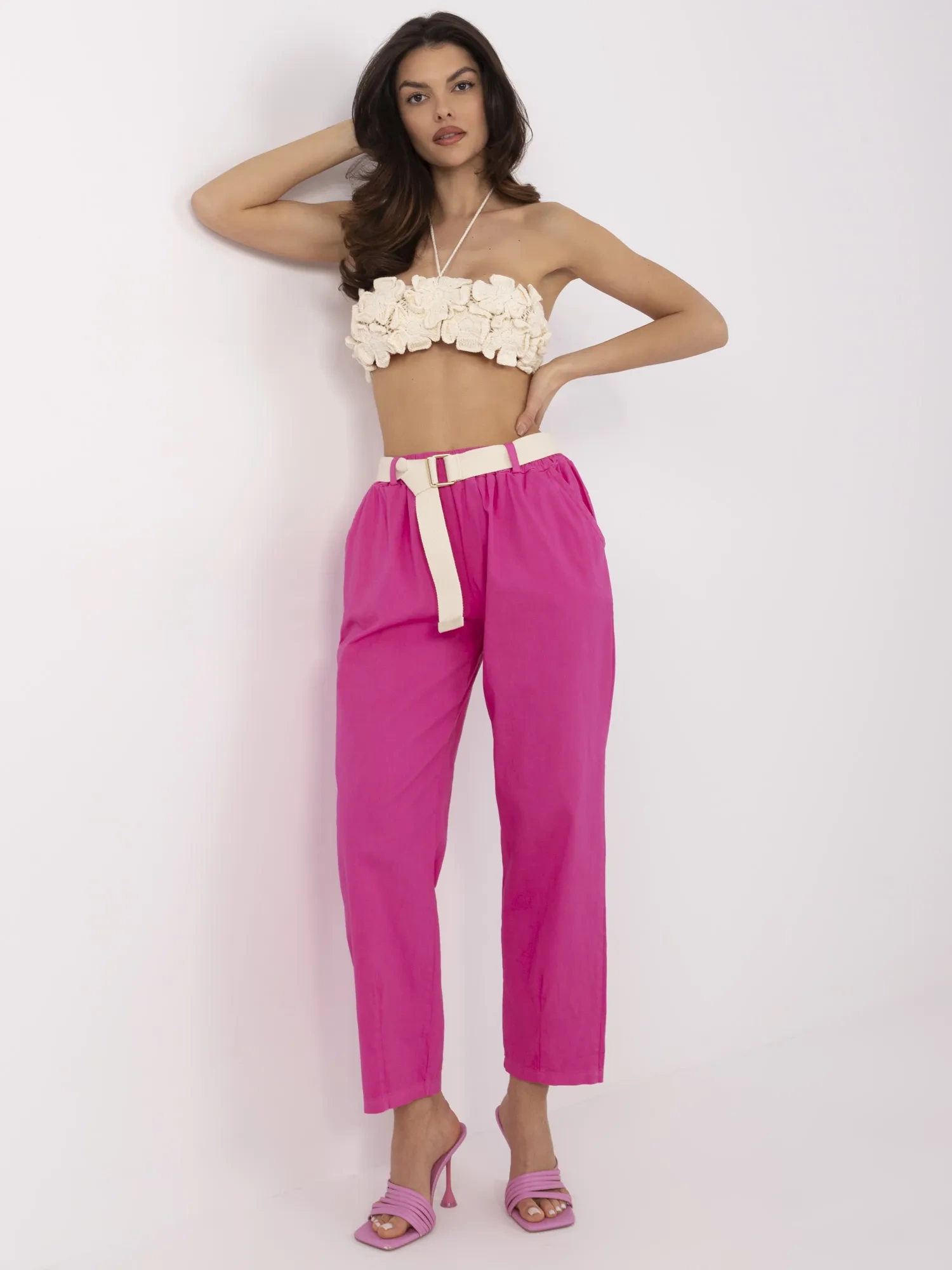 Pantaloni Dama Dreapta, Guler inalt, ITALY MODA, Fucsia Eleganta Office - imagine 5