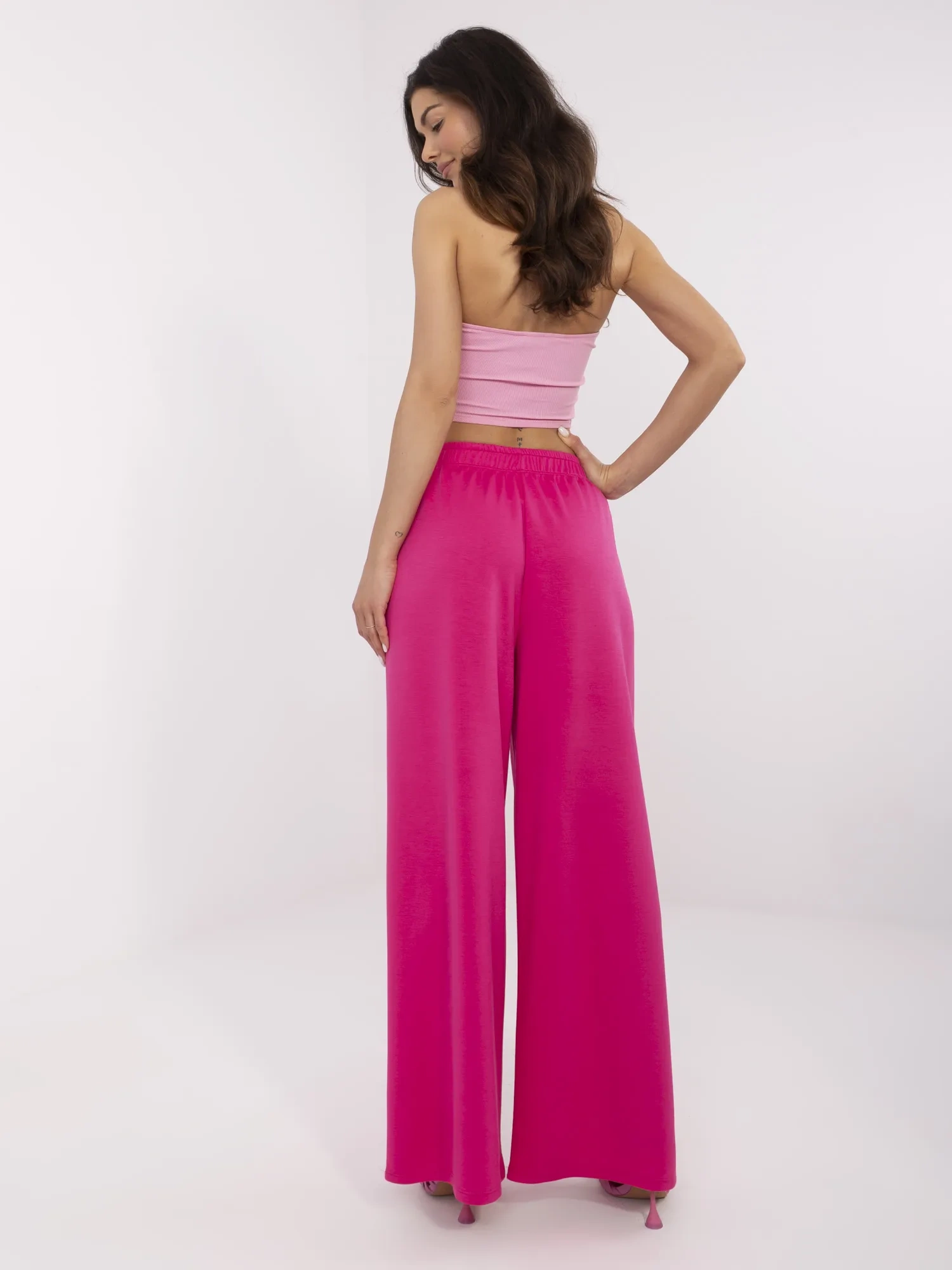 Pantaloni Dama Larga, Guler inalt, ITALY MODA, Fucsia Eleganta Office - imagine 2