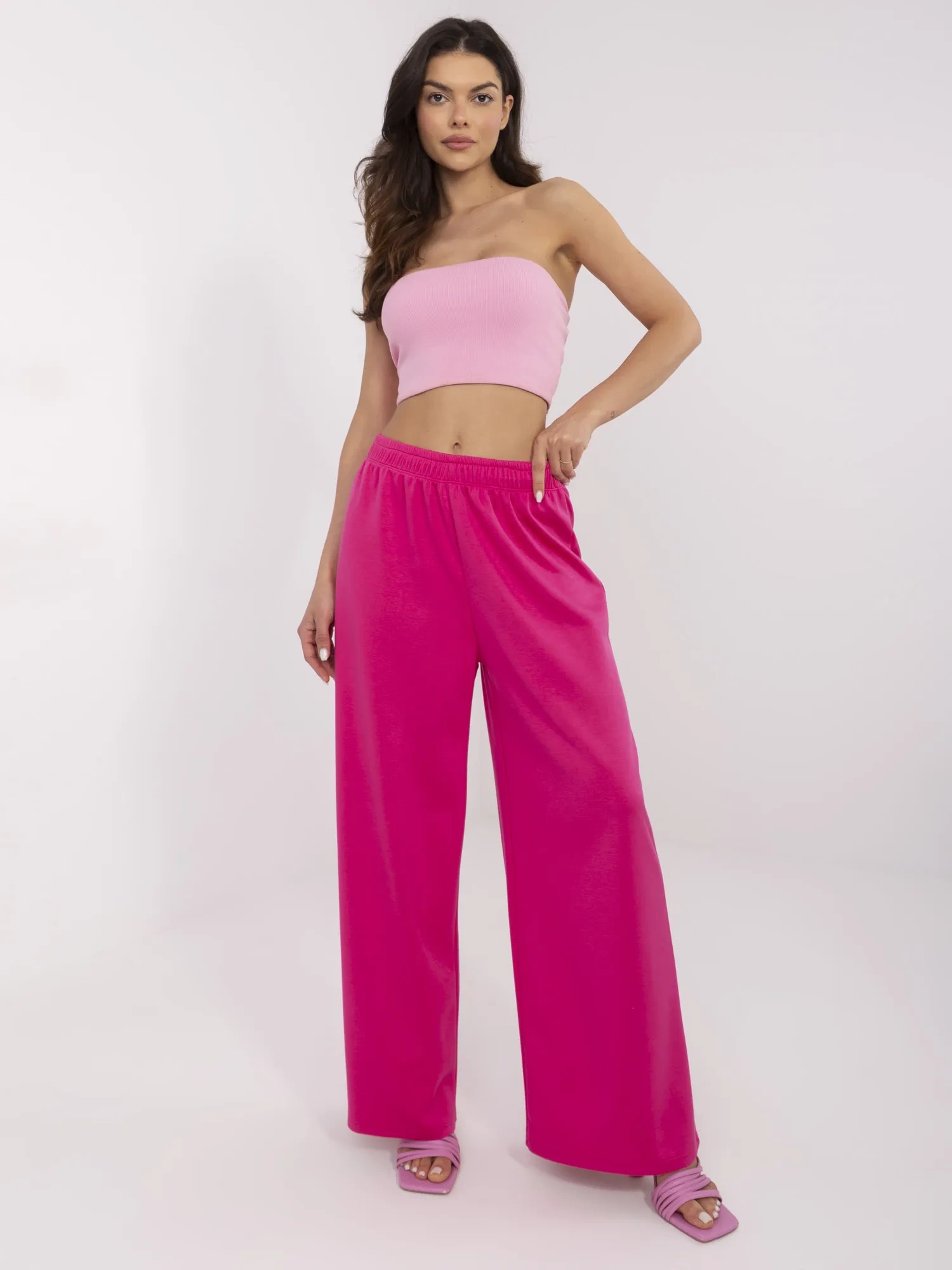 Pantaloni Dama Larga, Guler inalt, ITALY MODA, Fucsia Eleganta Office - imagine 5
