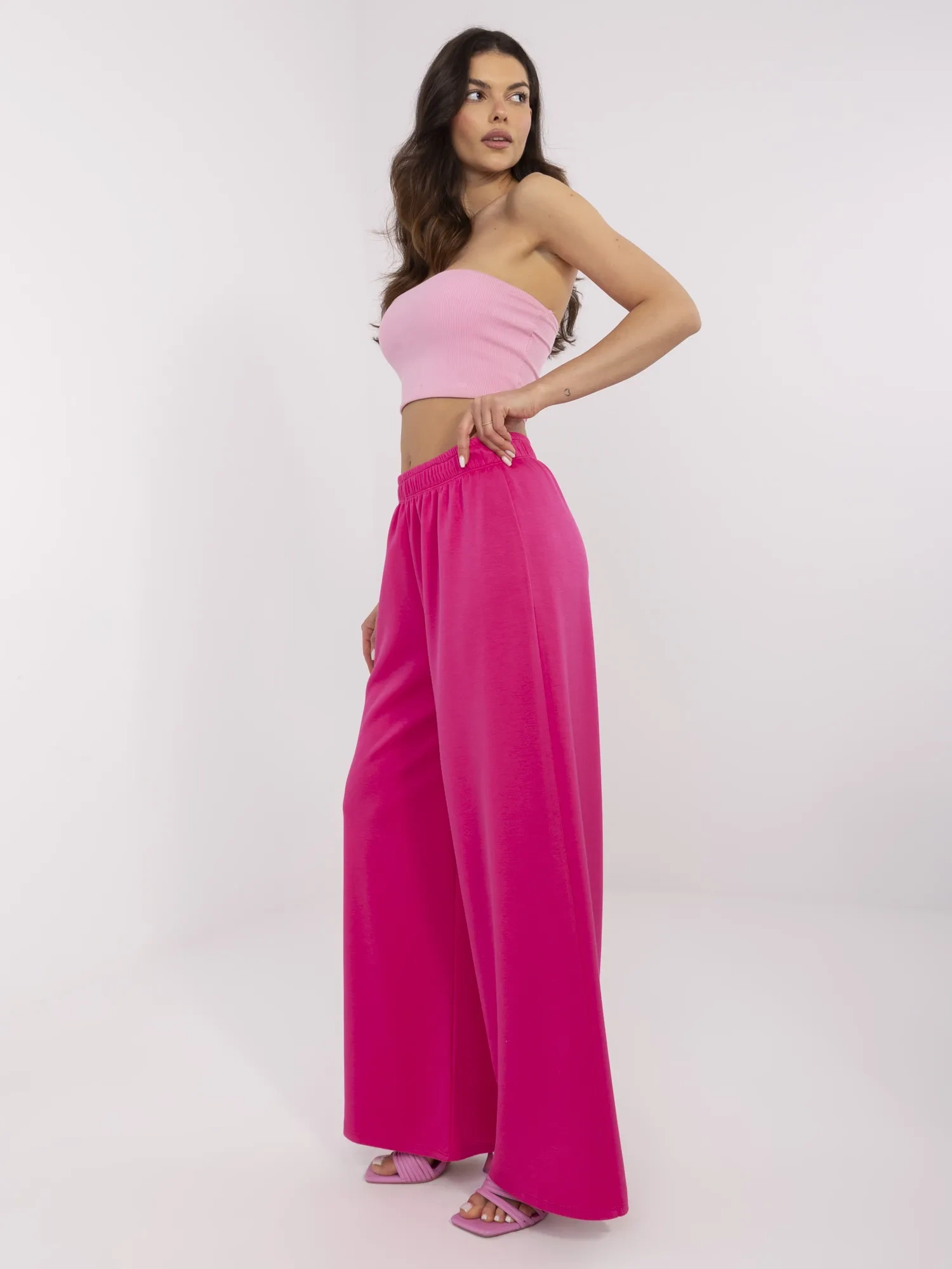 Pantaloni Dama Larga, Guler inalt, ITALY MODA, Fucsia Eleganta Office - imagine 3