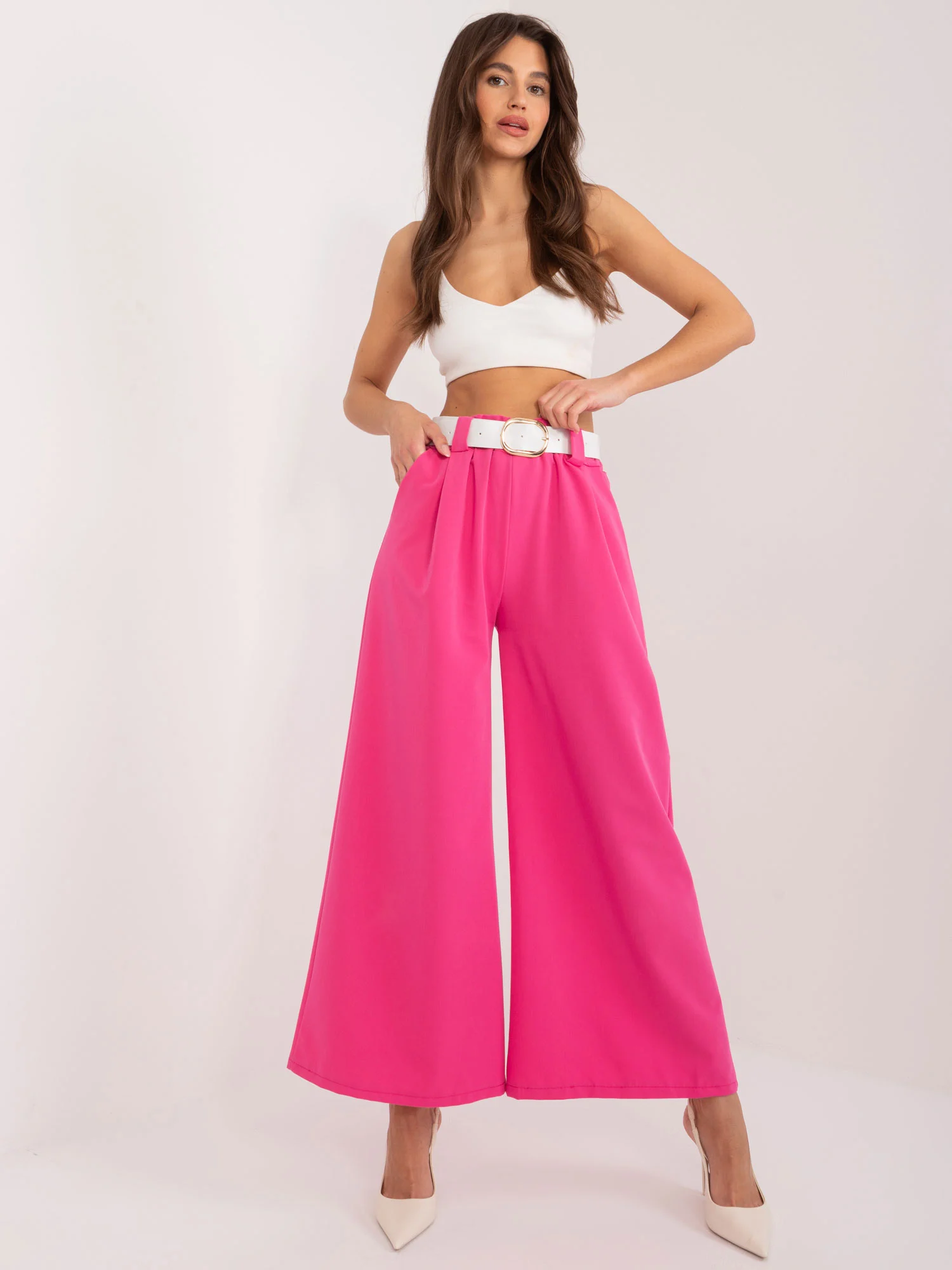 Pantaloni Dama Elegant, Guler inalt, ITALY MODA, Fucsia de Petrecere - imagine 5