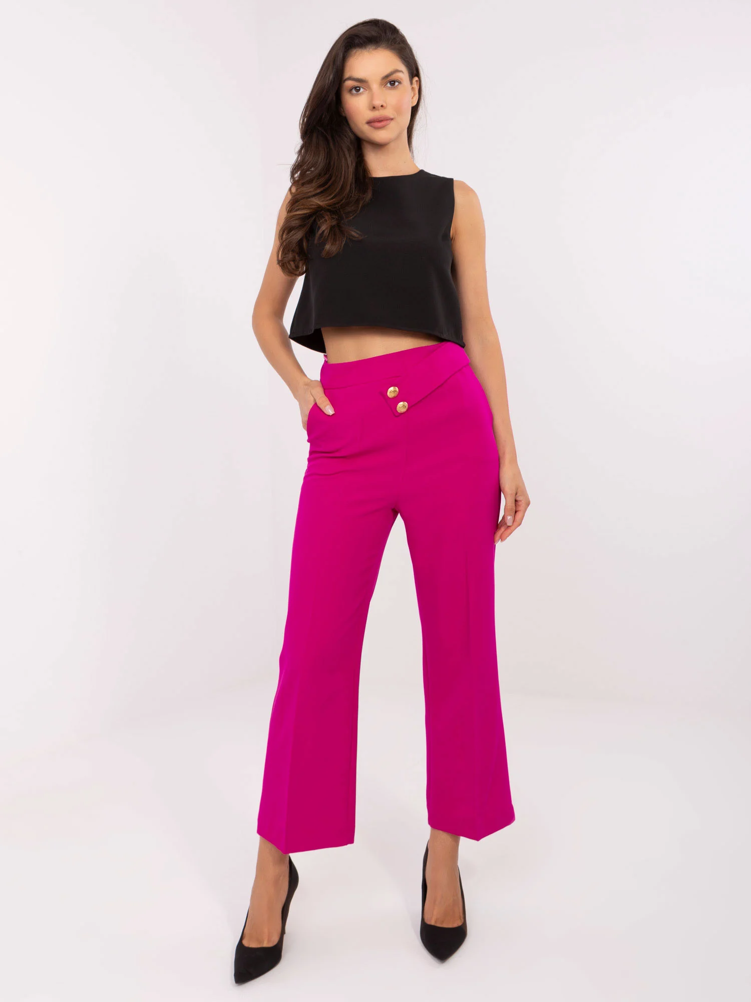 Pantaloni Dama Elegant, Guler inalt, RUE PARIS, Fucsia de Petrecere - imagine 5
