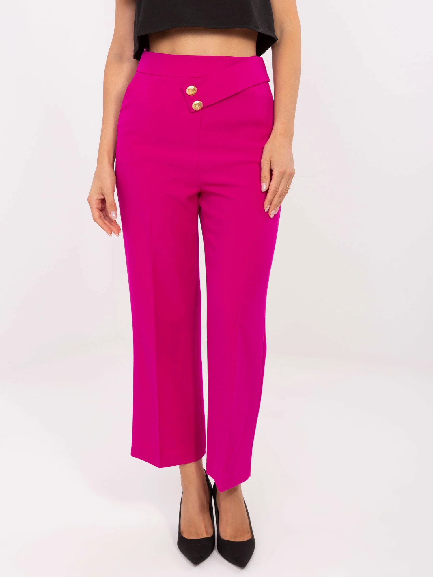 Pantaloni Dama Elegant, Guler inalt, RUE PARIS, Fucsia de Petrecere - imagine 4