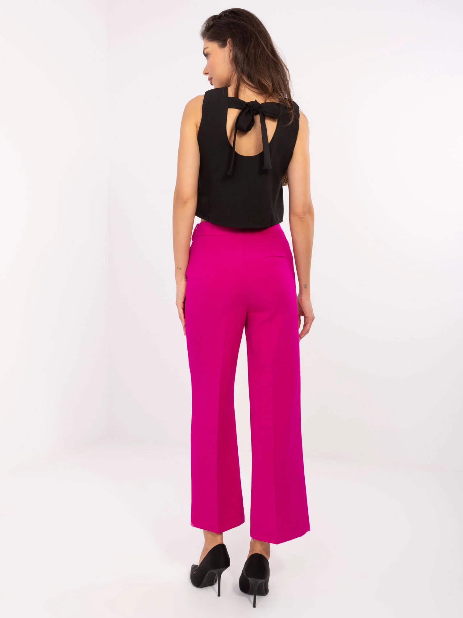 Pantaloni Dama Elegant, Guler inalt, RUE PARIS, Fucsia de Petrecere - imagine 3