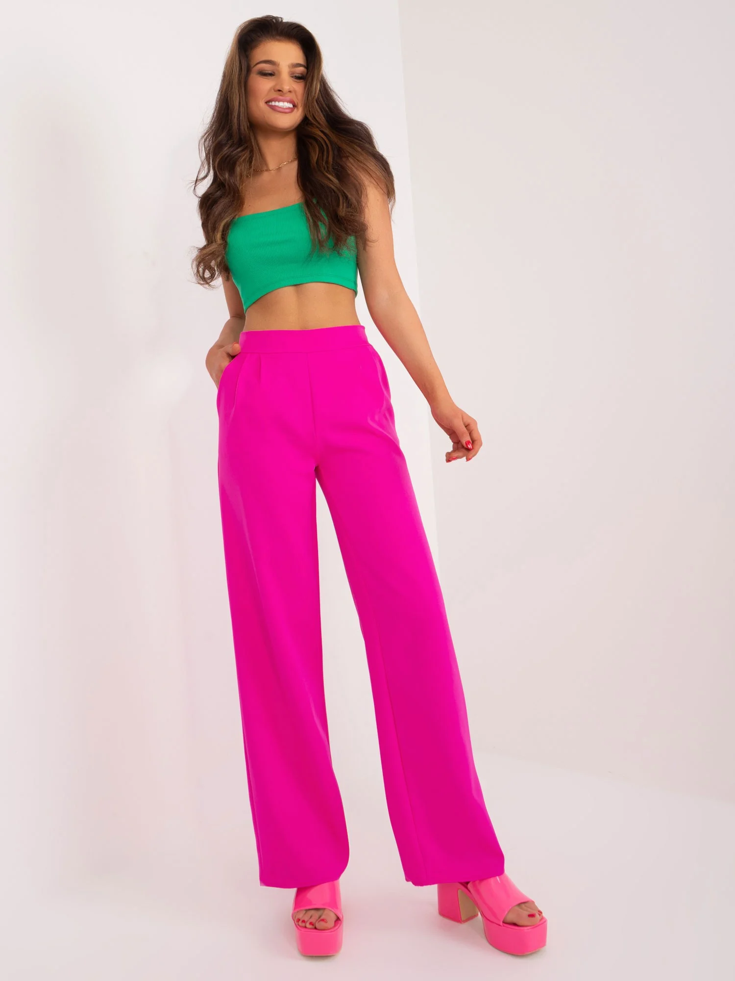 Pantaloni Dama Elegant, Guler inalt, RUE PARIS, Fucsia Eleganta Office - imagine 6