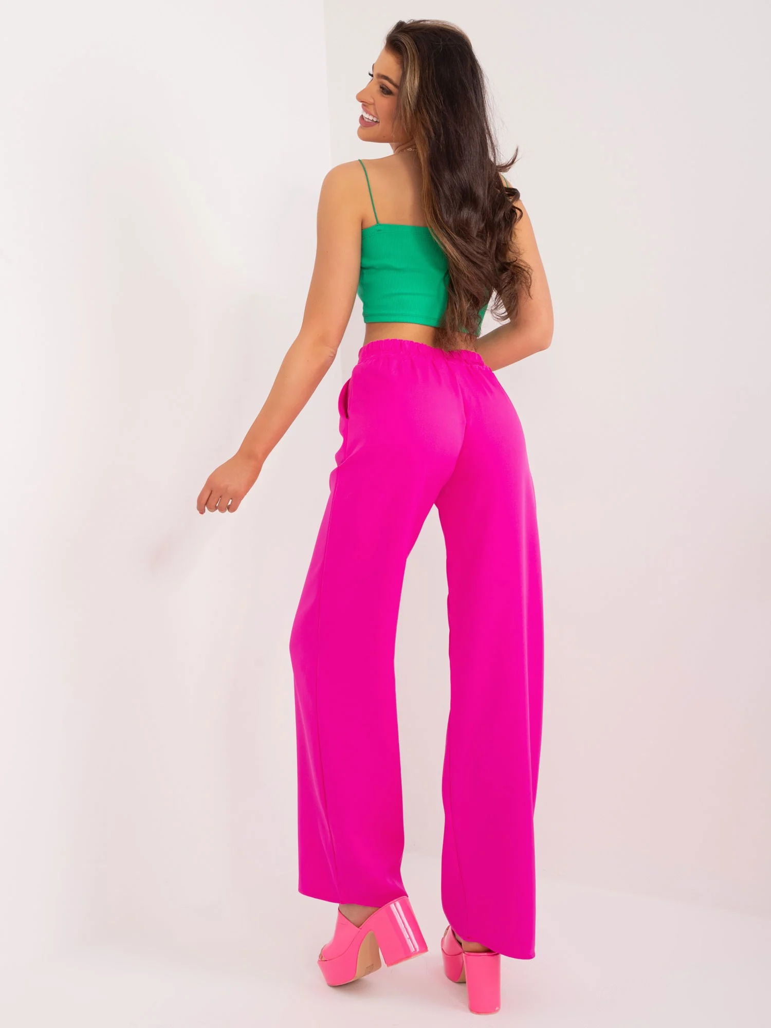 Pantaloni Dama Elegant, Guler inalt, RUE PARIS, Fucsia Eleganta Office - imagine 2
