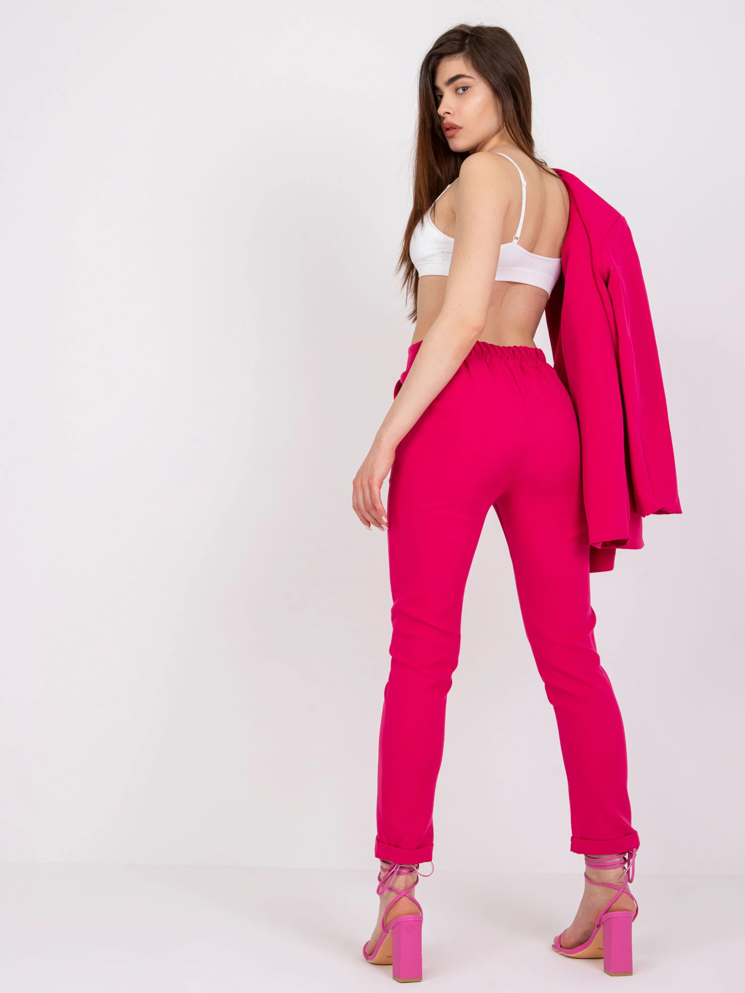 Pantaloni Dama Lunga, Elegant, ITALY MODA, Fucsia Eleganta Office Marimi Mari - imagine 2