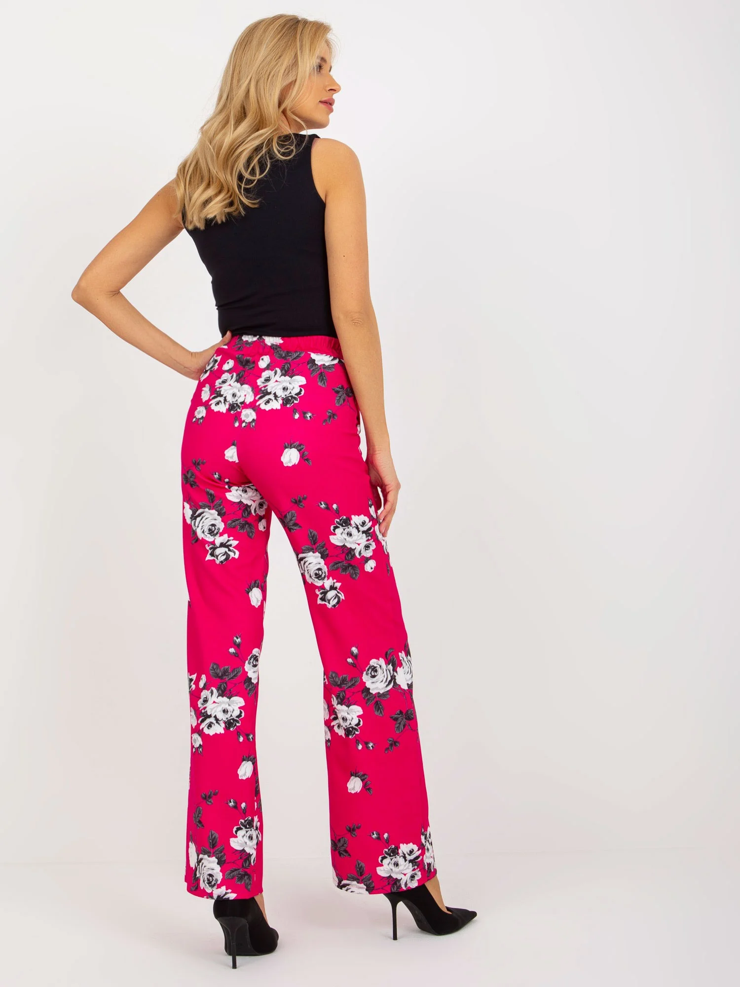 Pantaloni Dama Floral, Elegant, LAKERTA, Fucsia de Petrecere - imagine 2