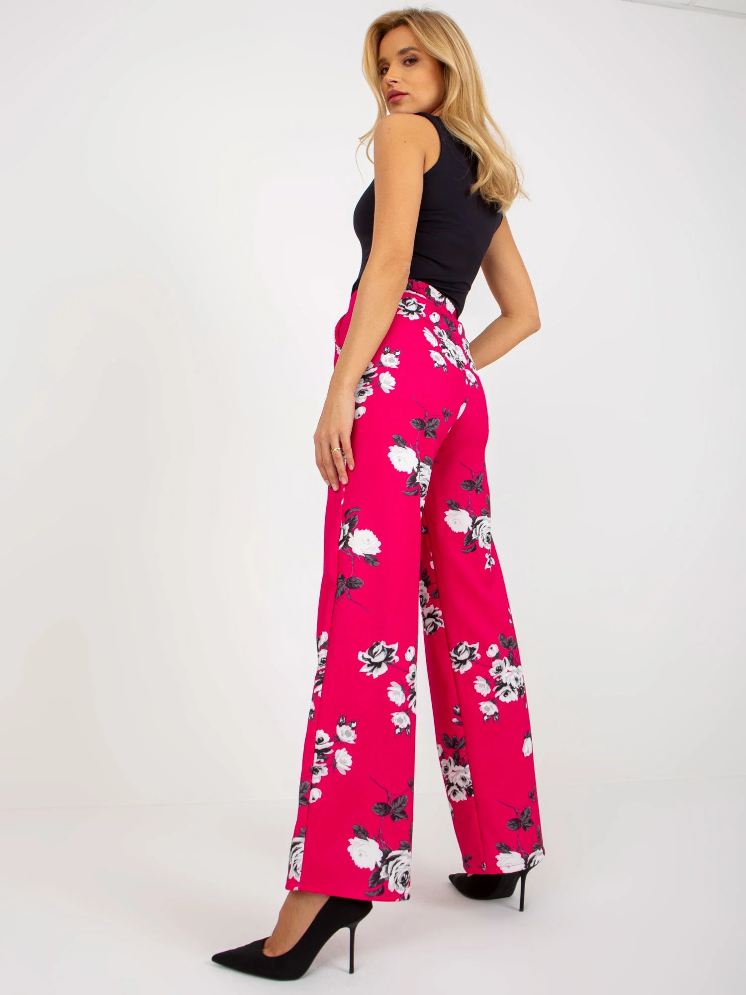 Pantaloni Dama Floral, Elegant, LAKERTA, Fucsia de Petrecere - imagine 3