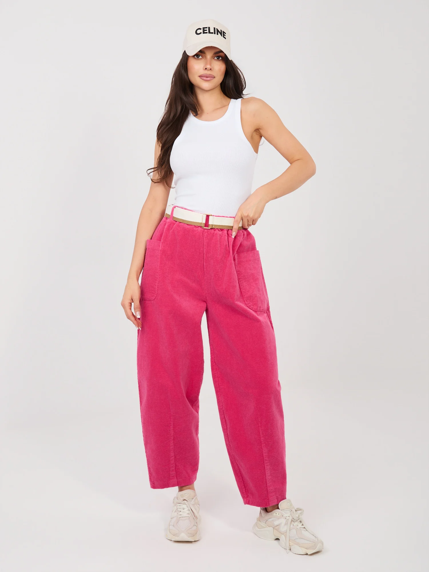 Pantaloni Dama Conica, Guler inalt, RUE PARIS, Fucsia Casual - imagine 5