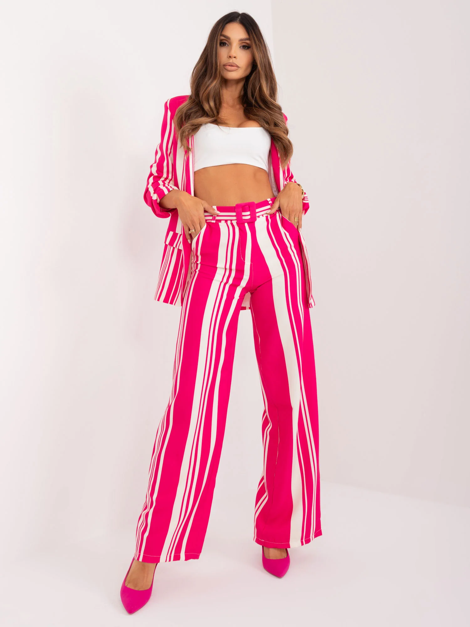 Pantaloni Dama Dungi, Elegant, ITALY MODA, Fucsia de Petrecere Marimi Mari - imagine 2