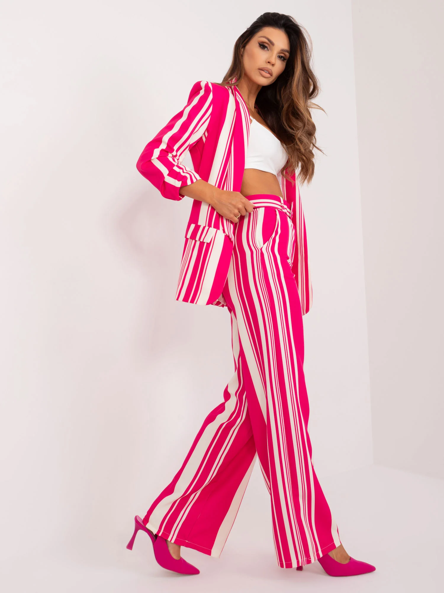 Pantaloni Dama Dungi, Elegant, ITALY MODA, Fucsia de Petrecere Marimi Mari - imagine 3