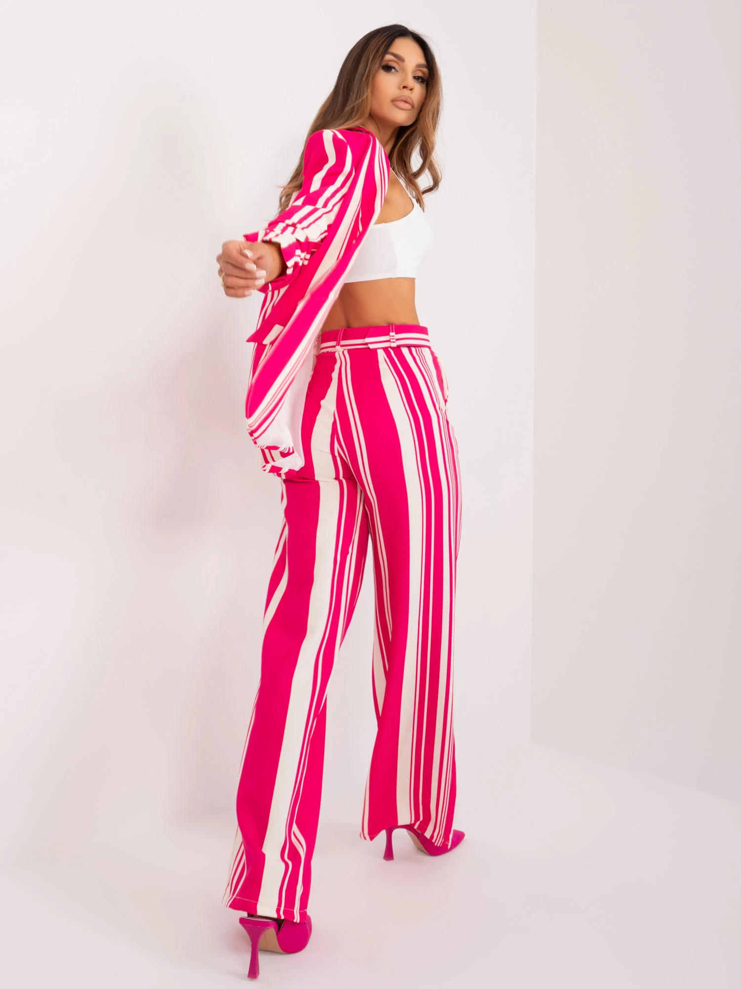 Pantaloni Dama Dungi, Elegant, ITALY MODA, Fucsia de Petrecere Marimi Mari - imagine 6