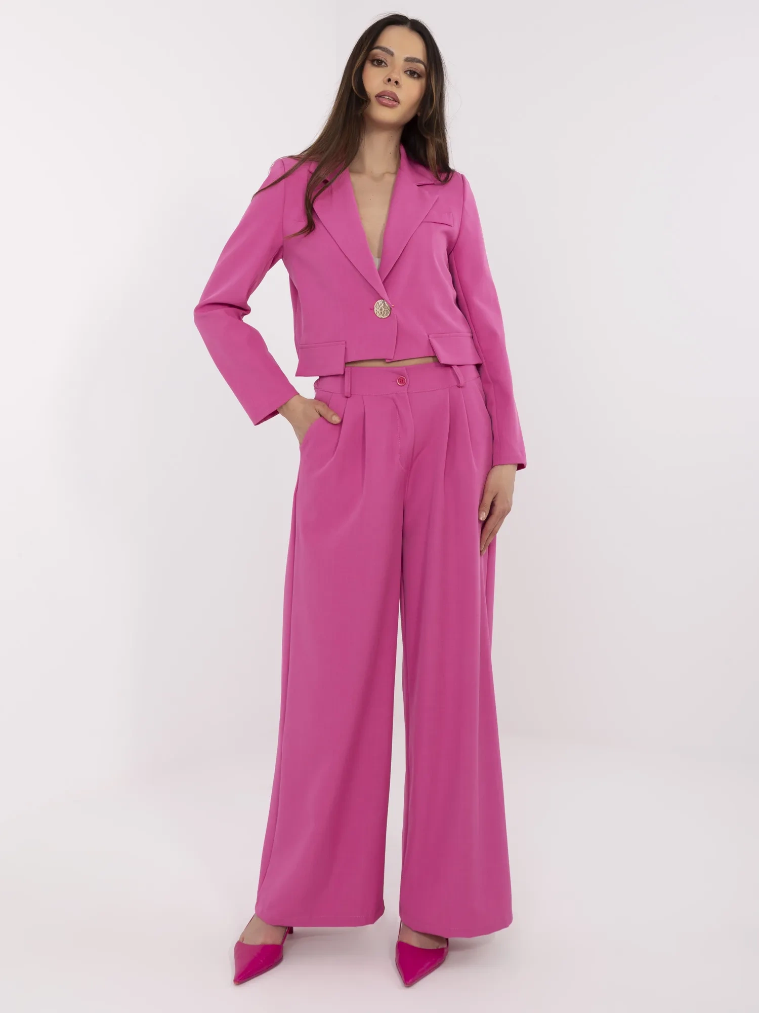 Compleu Dama Maneca lunga, Elegant, ITALY MODA, Fucsia Eleganta - imagine 4