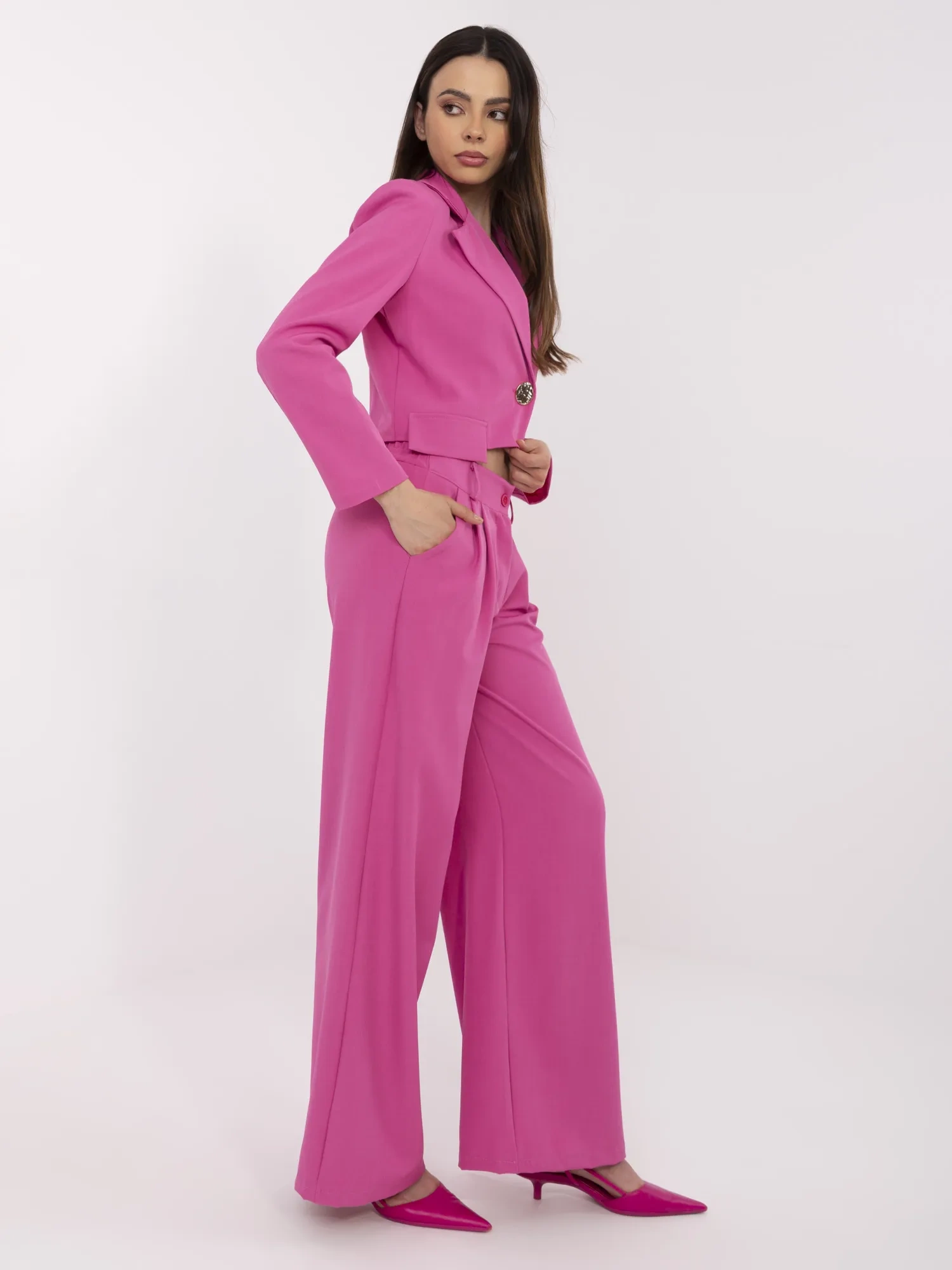 Compleu Dama Maneca lunga, Elegant, ITALY MODA, Fucsia Eleganta - imagine 3