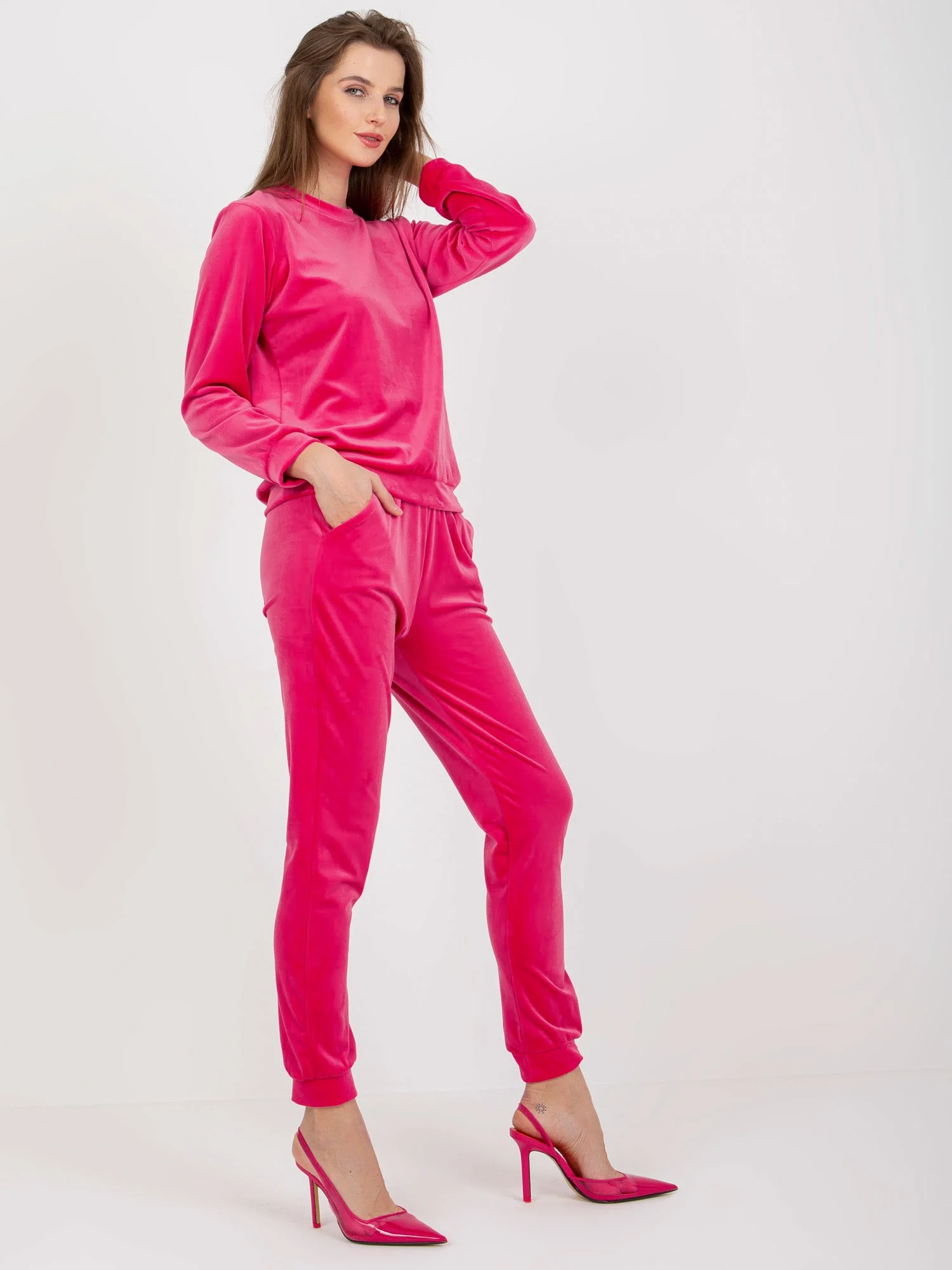 Compleu Dama Lunga, Mansete elastice, RUE PARIS, Fucsia Casual - imagine 3