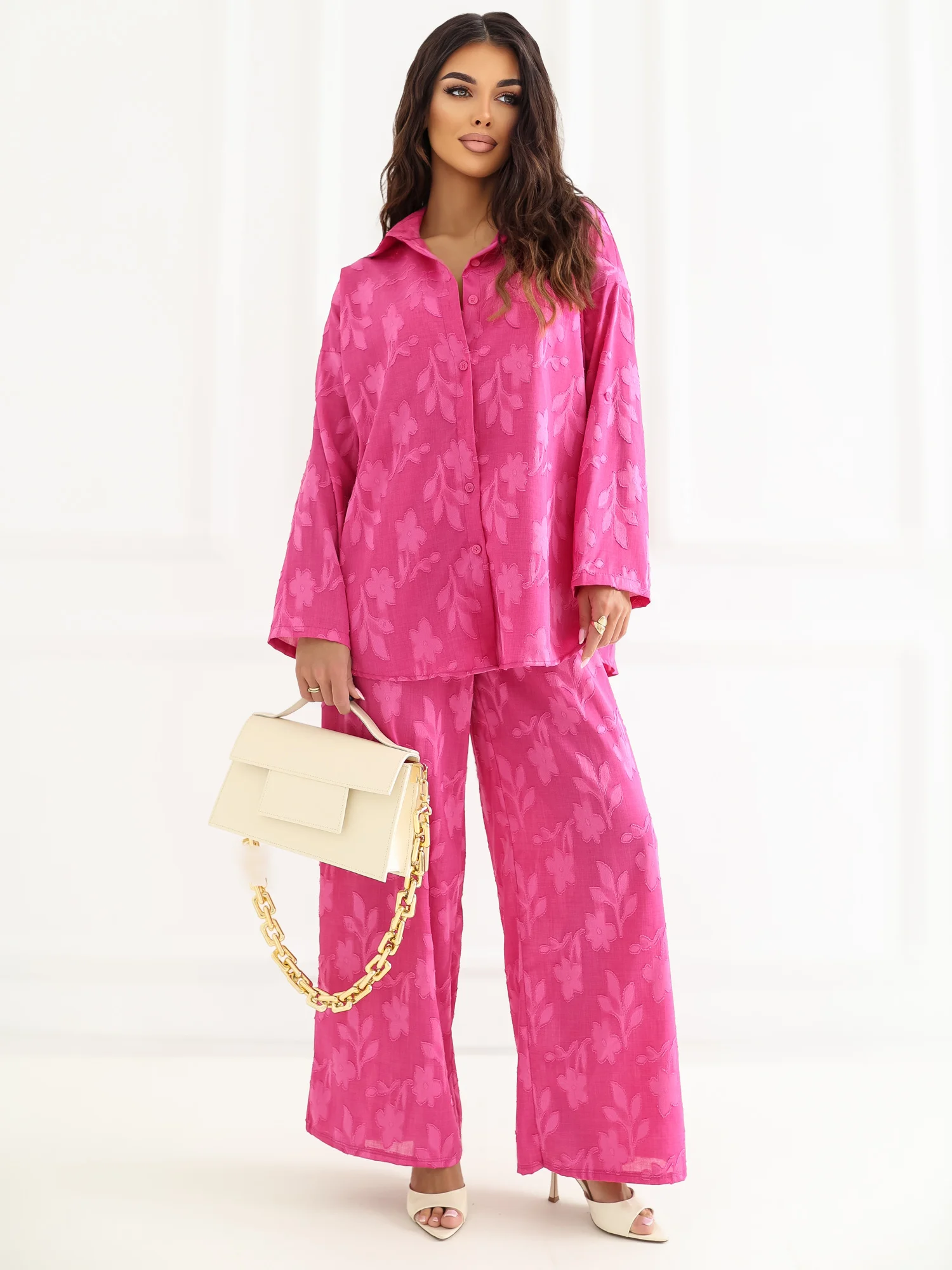 Compleu Dama Maneca lunga, Guler inalt, RUE PARIS, Fucsia - Image 4