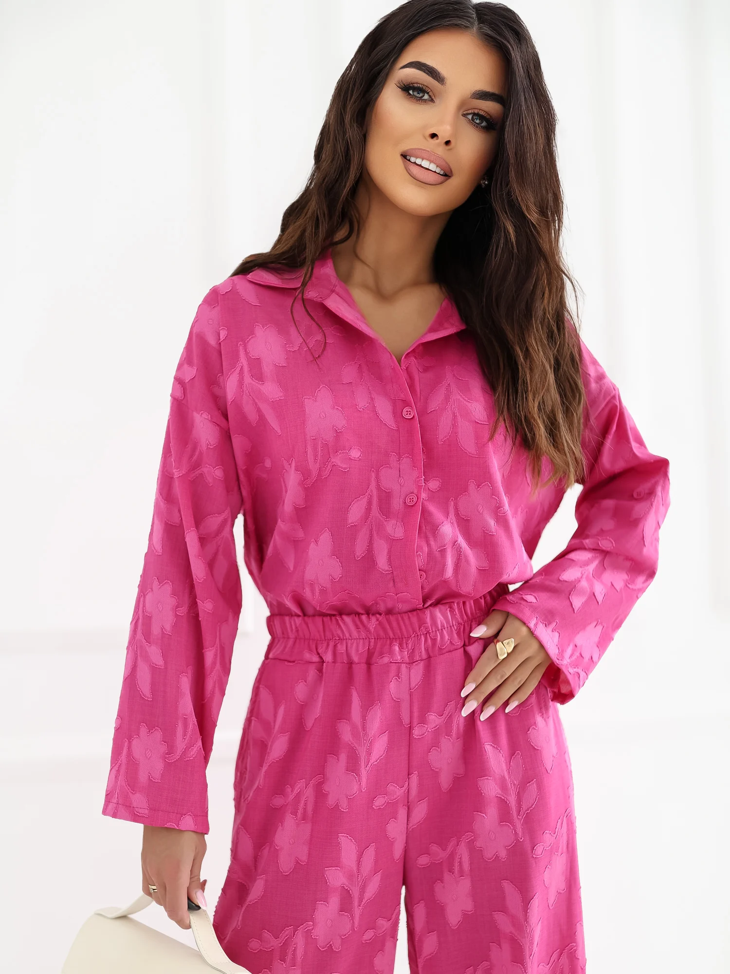 Compleu Dama Maneca lunga, Guler inalt, RUE PARIS, Fucsia - Image 7