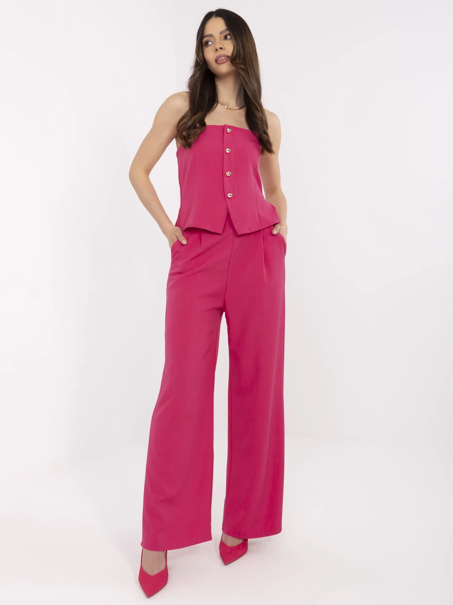 Compleu Dama Fara maneci, Croiala dreapta, ITALY MODA, Fucsia de Petrecere - imagine 6