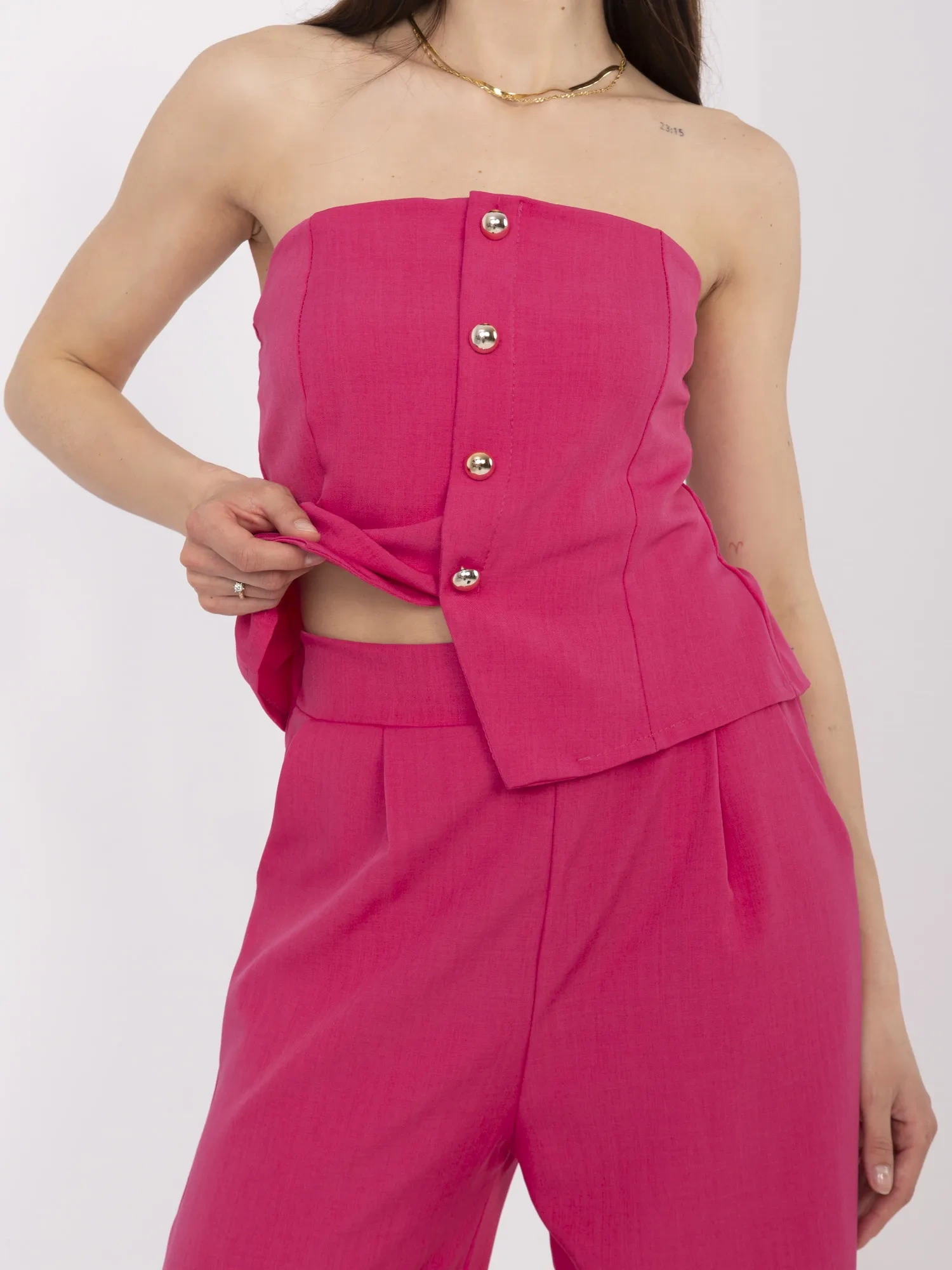 Compleu Dama Fara maneci, Croiala dreapta, ITALY MODA, Fucsia de Petrecere - imagine 3