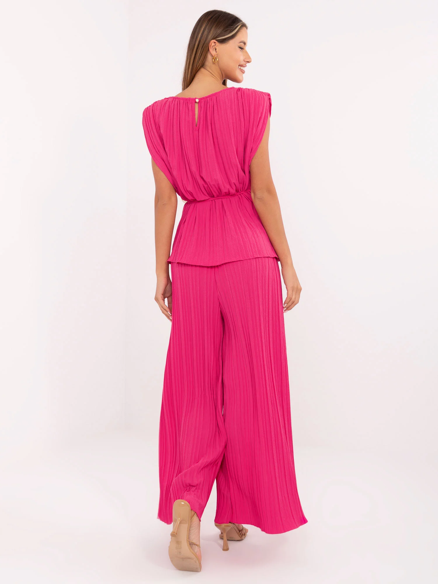 Compleu Dama Fara maneci, Elegant, ITALY MODA, Fucsia Eleganta Office - imagine 5