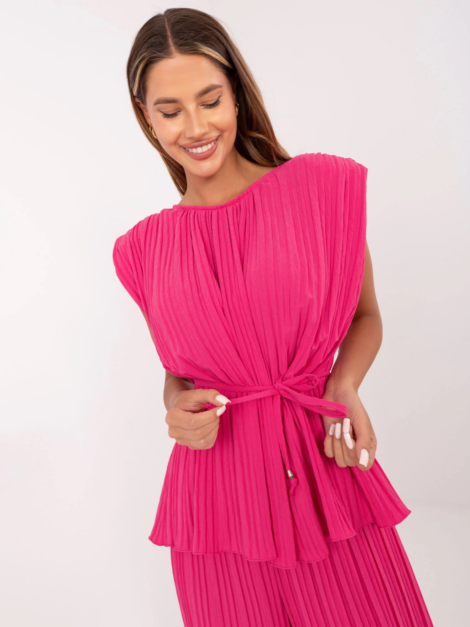 Compleu Dama Fara maneci, Elegant, ITALY MODA, Fucsia Eleganta Office - imagine 2