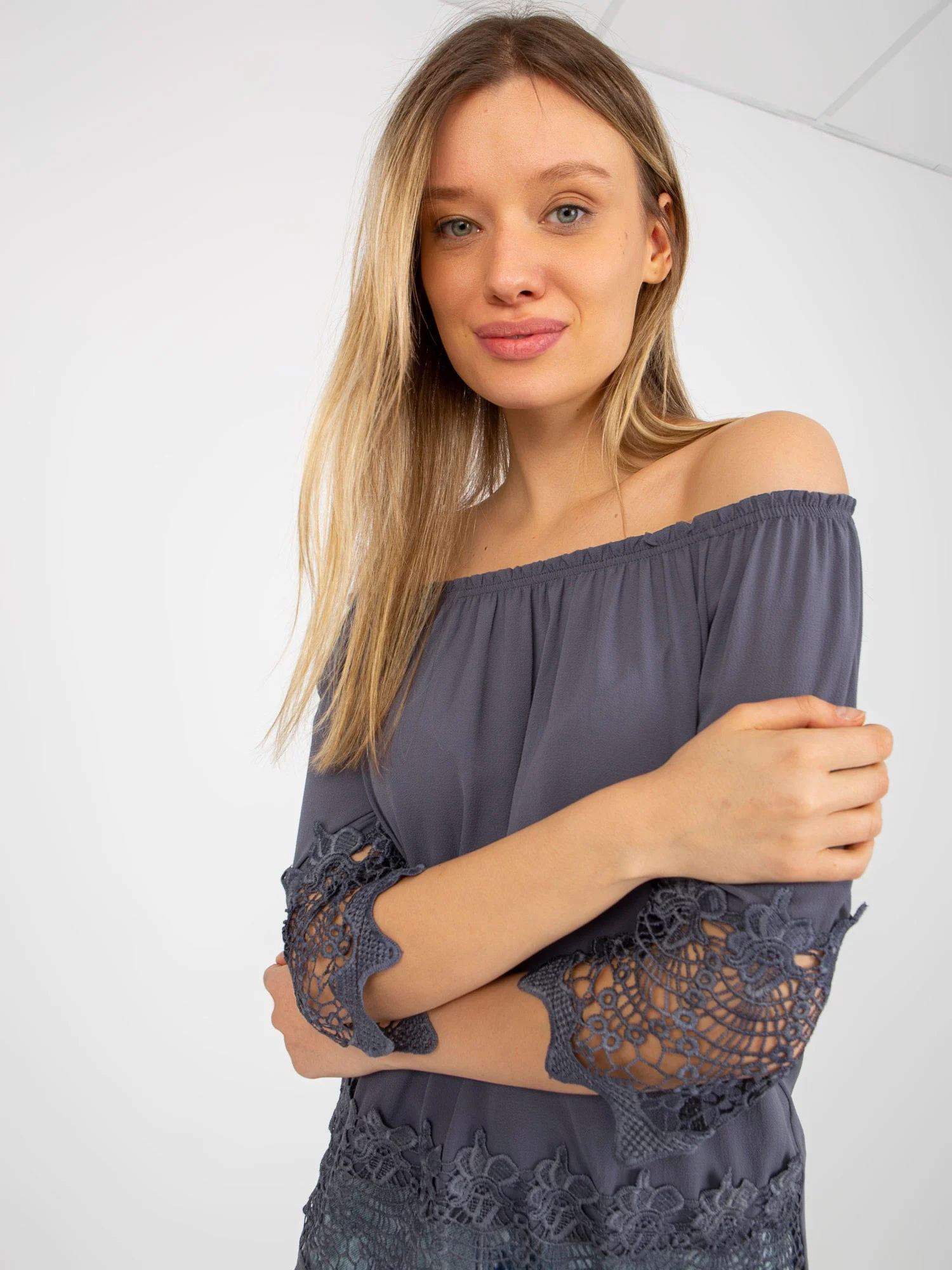 Bluza Dama Maneca 3/4, Guler inalt, LAKERTA, Grafit Casual - imagine 2