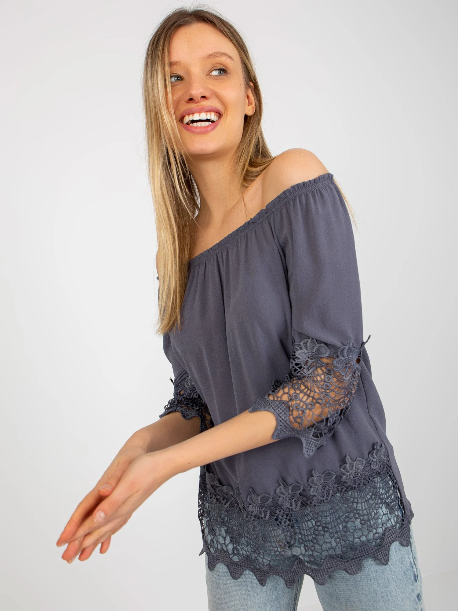 Bluza Dama Maneca 3/4, Guler inalt, LAKERTA, Grafit Casual - imagine 6
