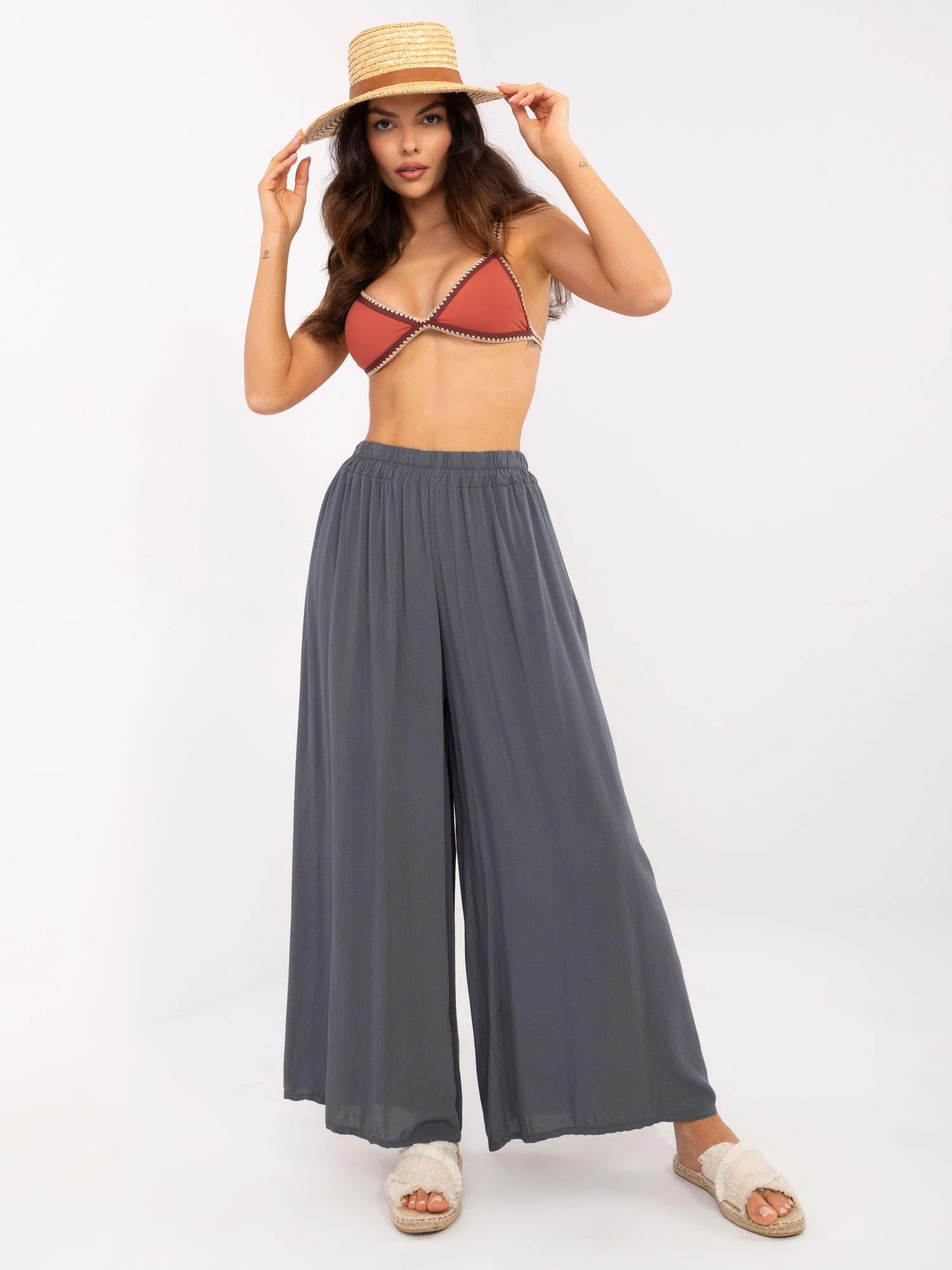 Pantaloni Dama Lejera, Guler inalt, Och Bella, Grafit Casual - imagine 3