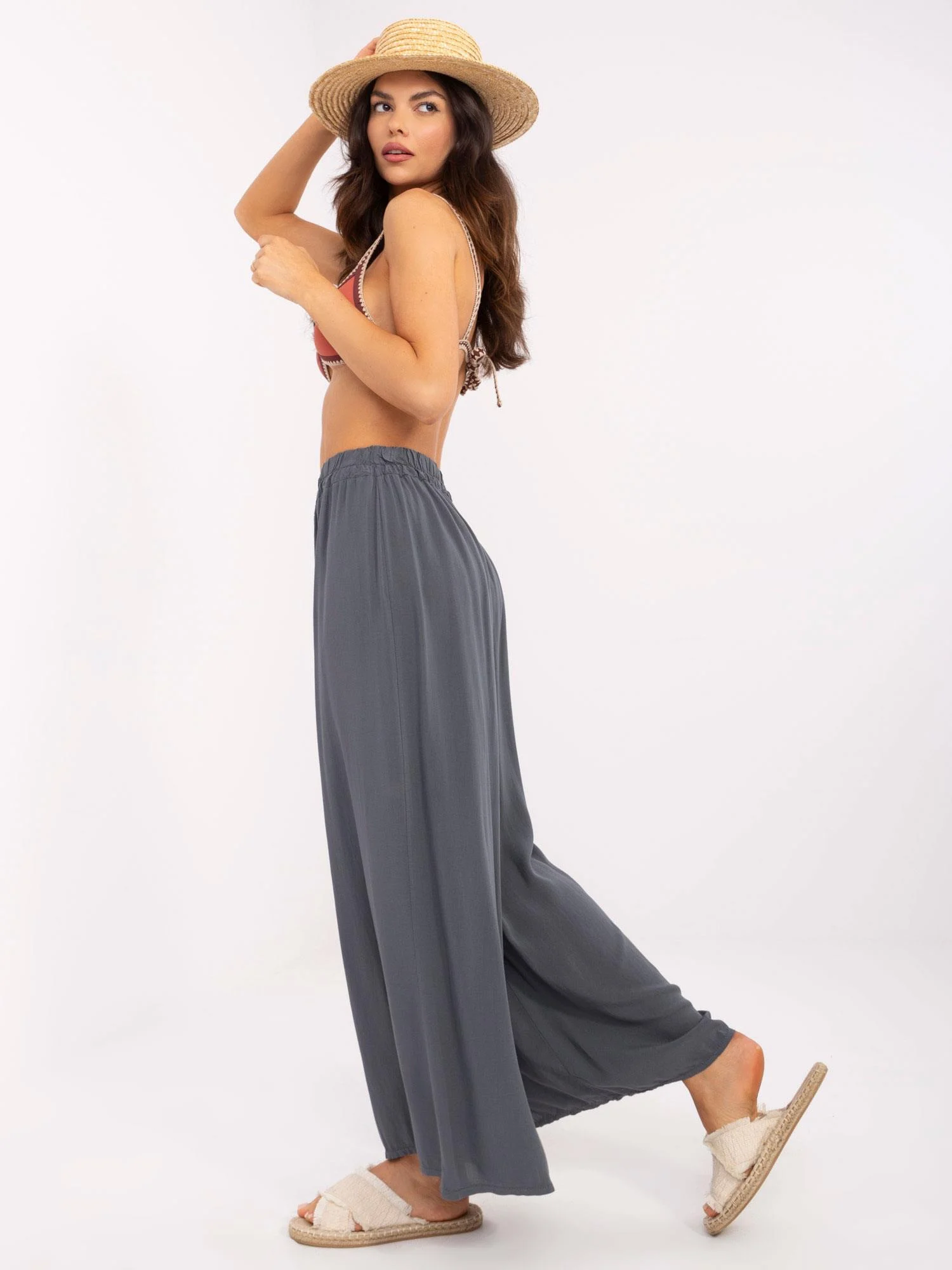 Pantaloni Dama Lejera, Guler inalt, Och Bella, Grafit Casual - imagine 2