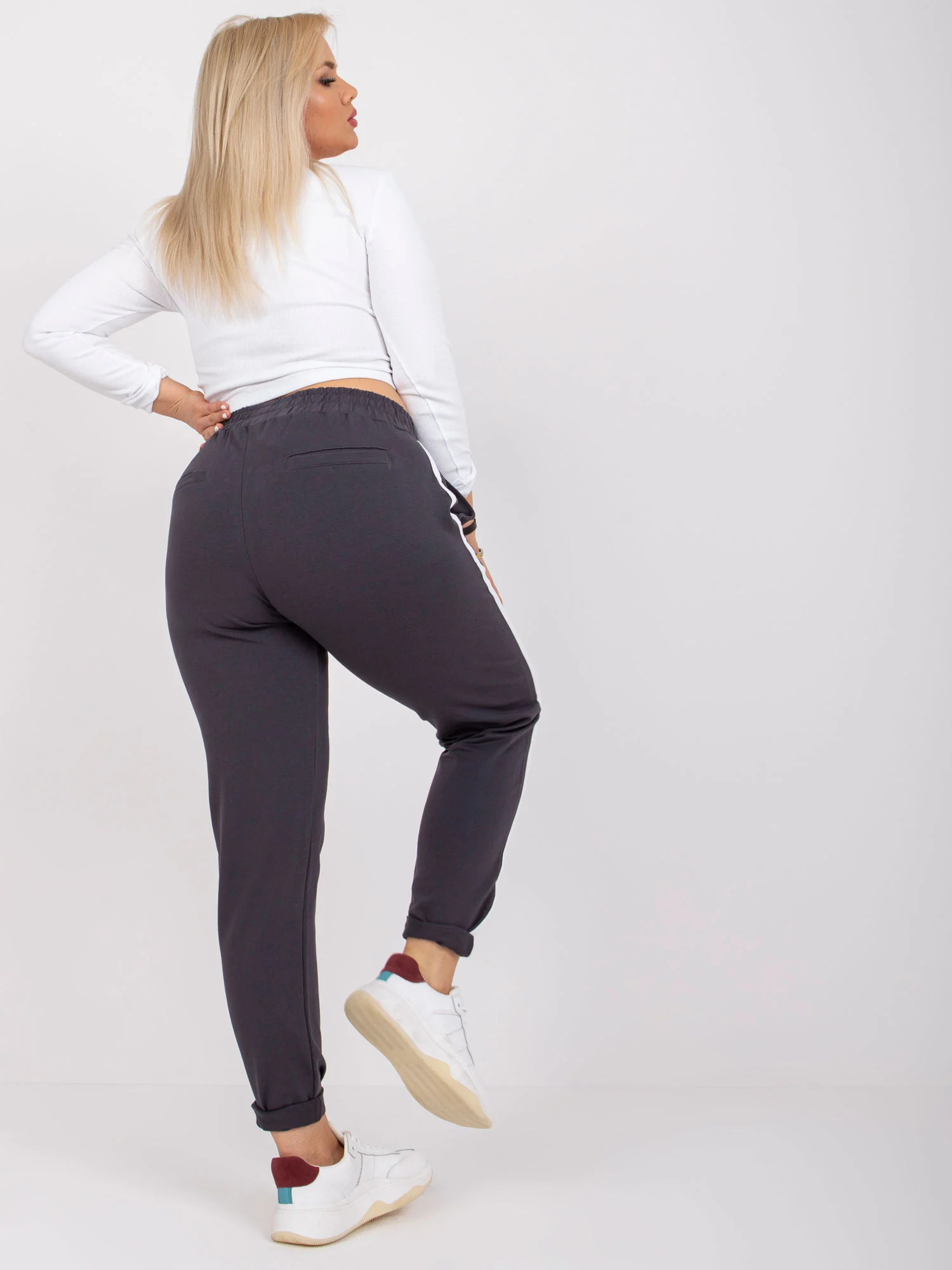 Pantaloni Trening Dama Lunga, Bumbac, BASIC FEEL GOOD, Grafit Casual Marimi Mari - imagine 5