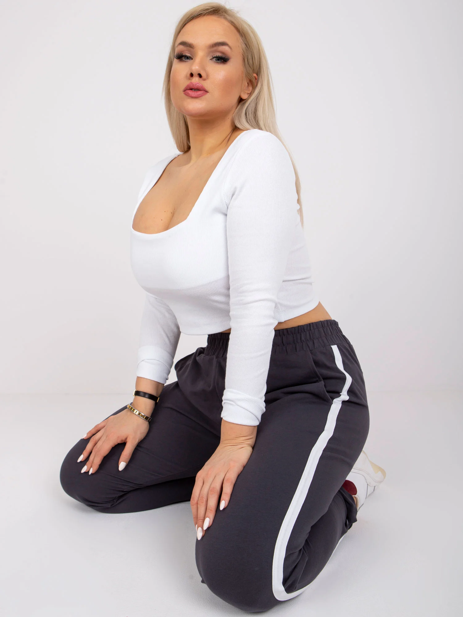 Pantaloni Trening Dama Lunga, Bumbac, BASIC FEEL GOOD, Grafit Casual Marimi Mari - imagine 7