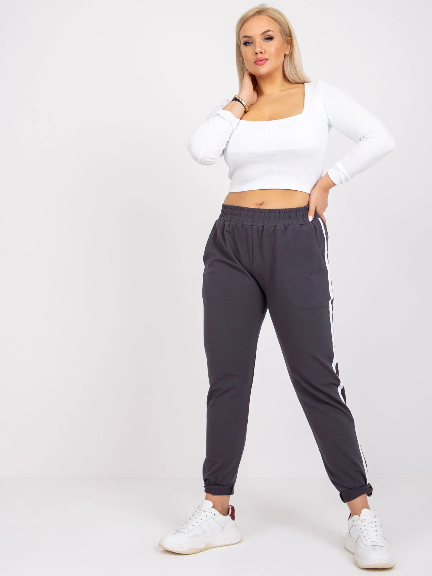 Pantaloni Trening Dama Lunga, Bumbac, BASIC FEEL GOOD, Grafit Casual Marimi Mari - imagine 8
