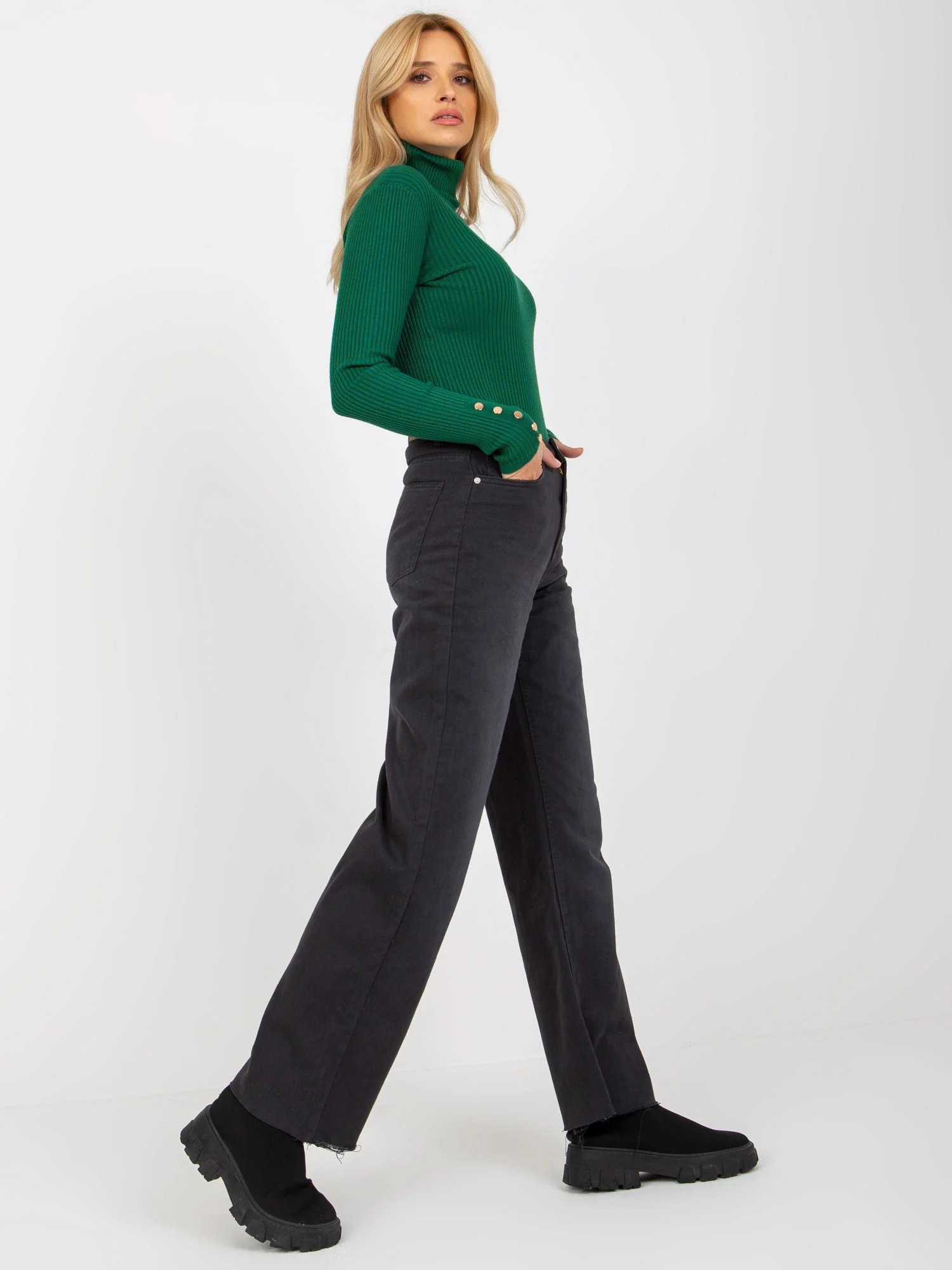 Pantaloni Dama Larga, Guler inalt, Fresh Made, Grafit Eleganta Office - imagine 6