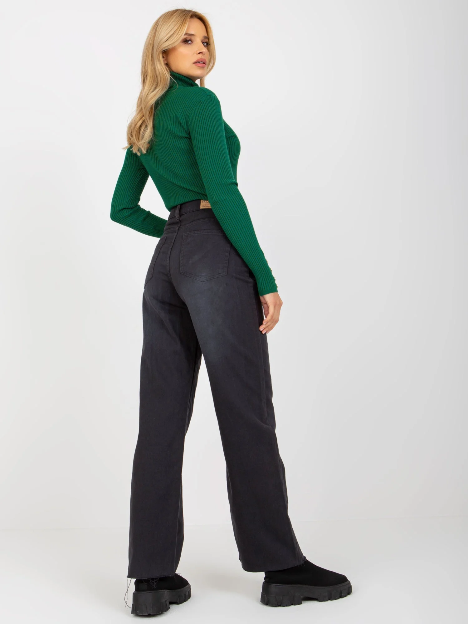 Pantaloni Dama Larga, Guler inalt, Fresh Made, Grafit Eleganta Office - imagine 3