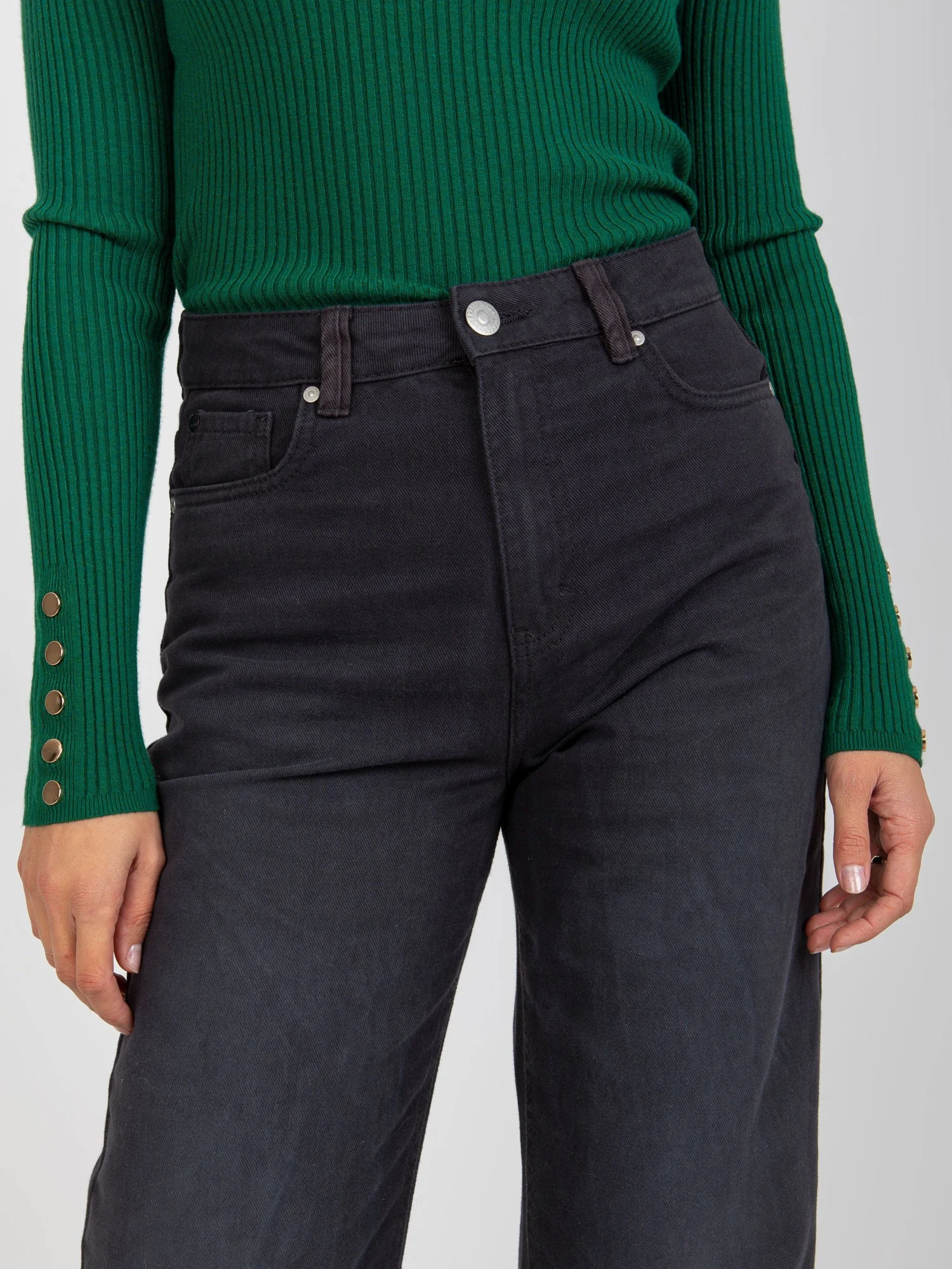 Pantaloni Dama Larga, Guler inalt, Fresh Made, Grafit Eleganta Office - imagine 2